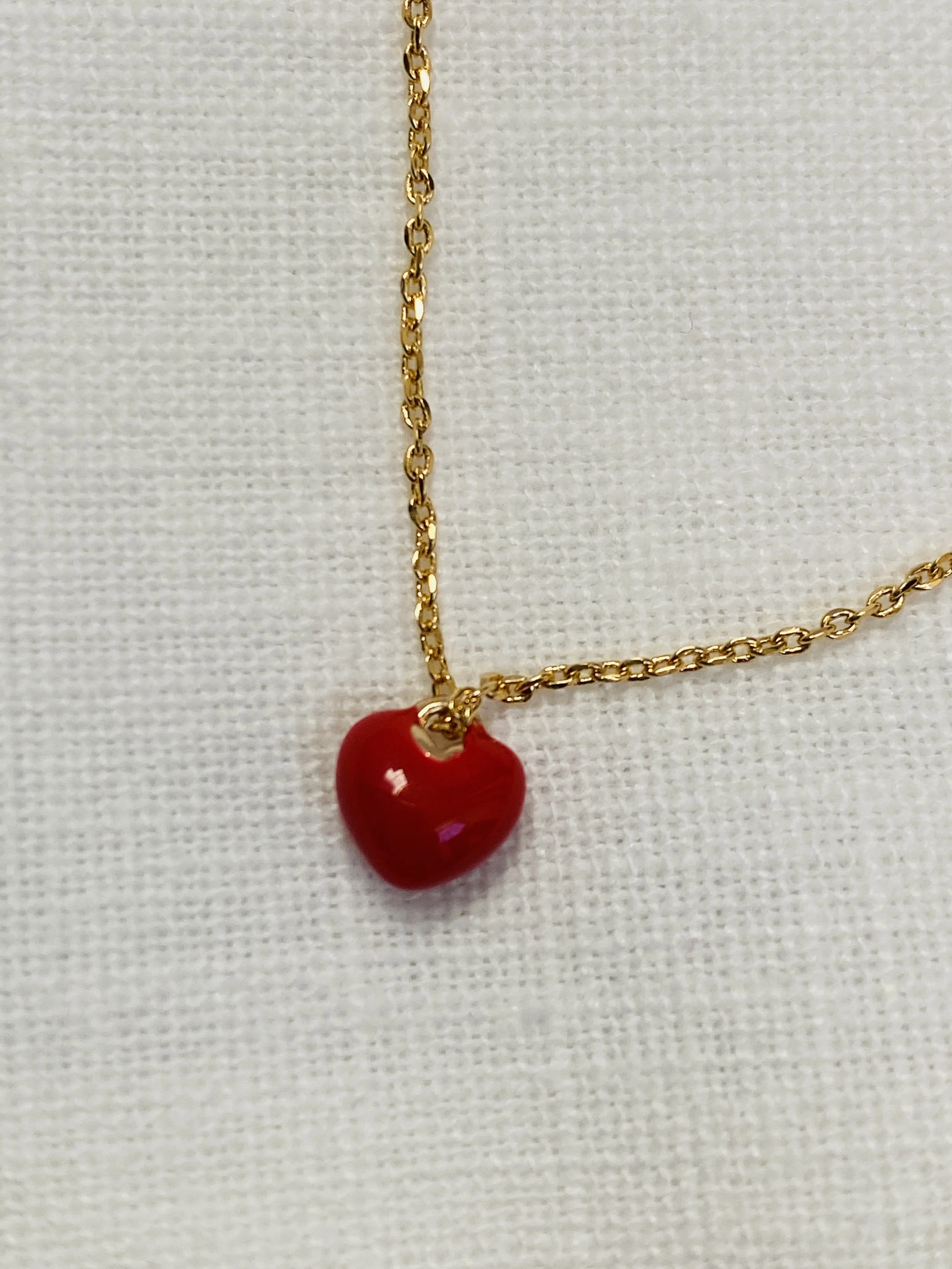 Tiny Enamel Red Heart Gold Necklace