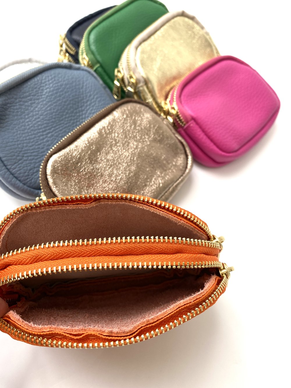 Small Coin Leather Purse Bag Double, Small Wallet Double Zipper