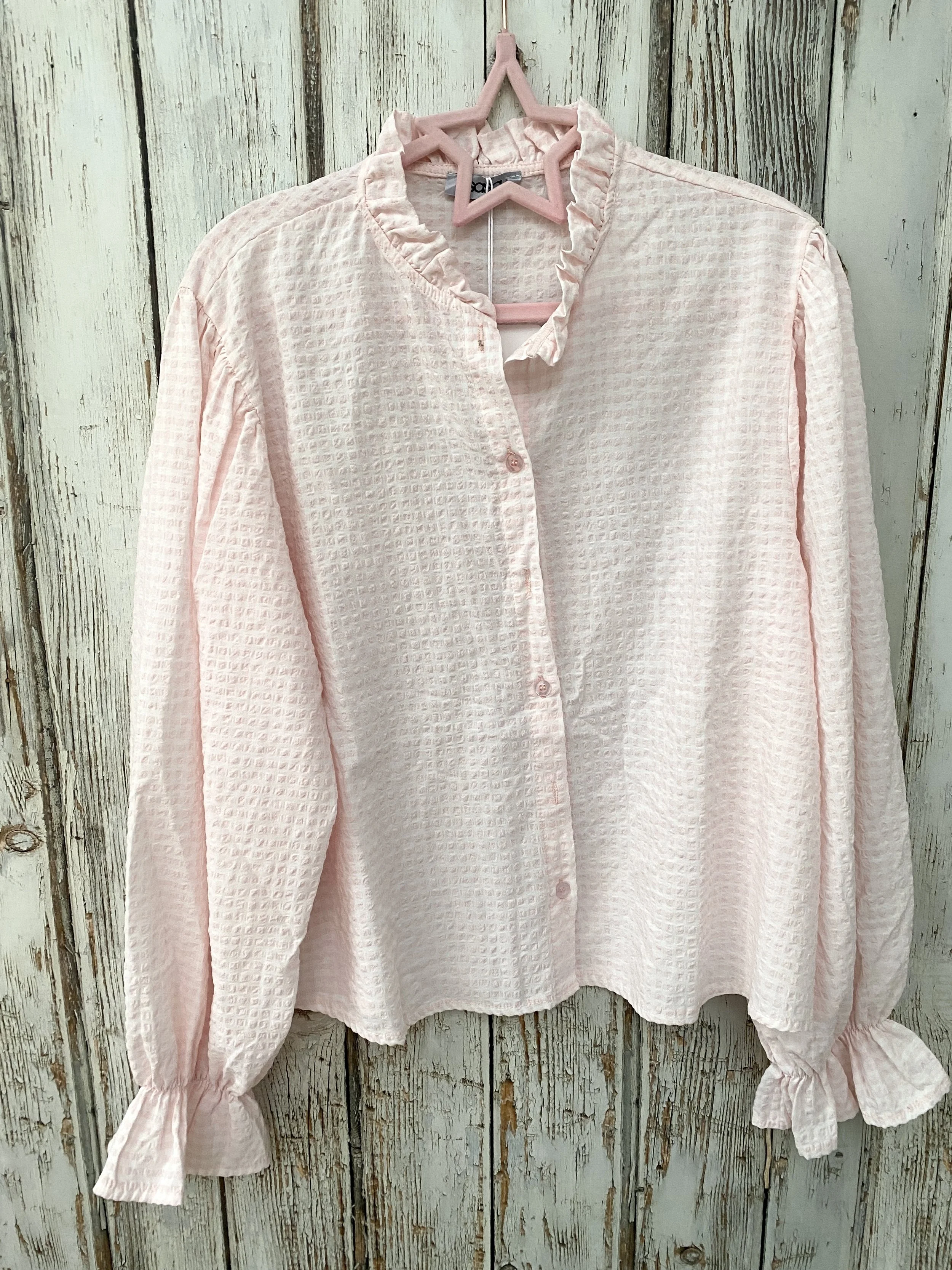 pink gingham blouse