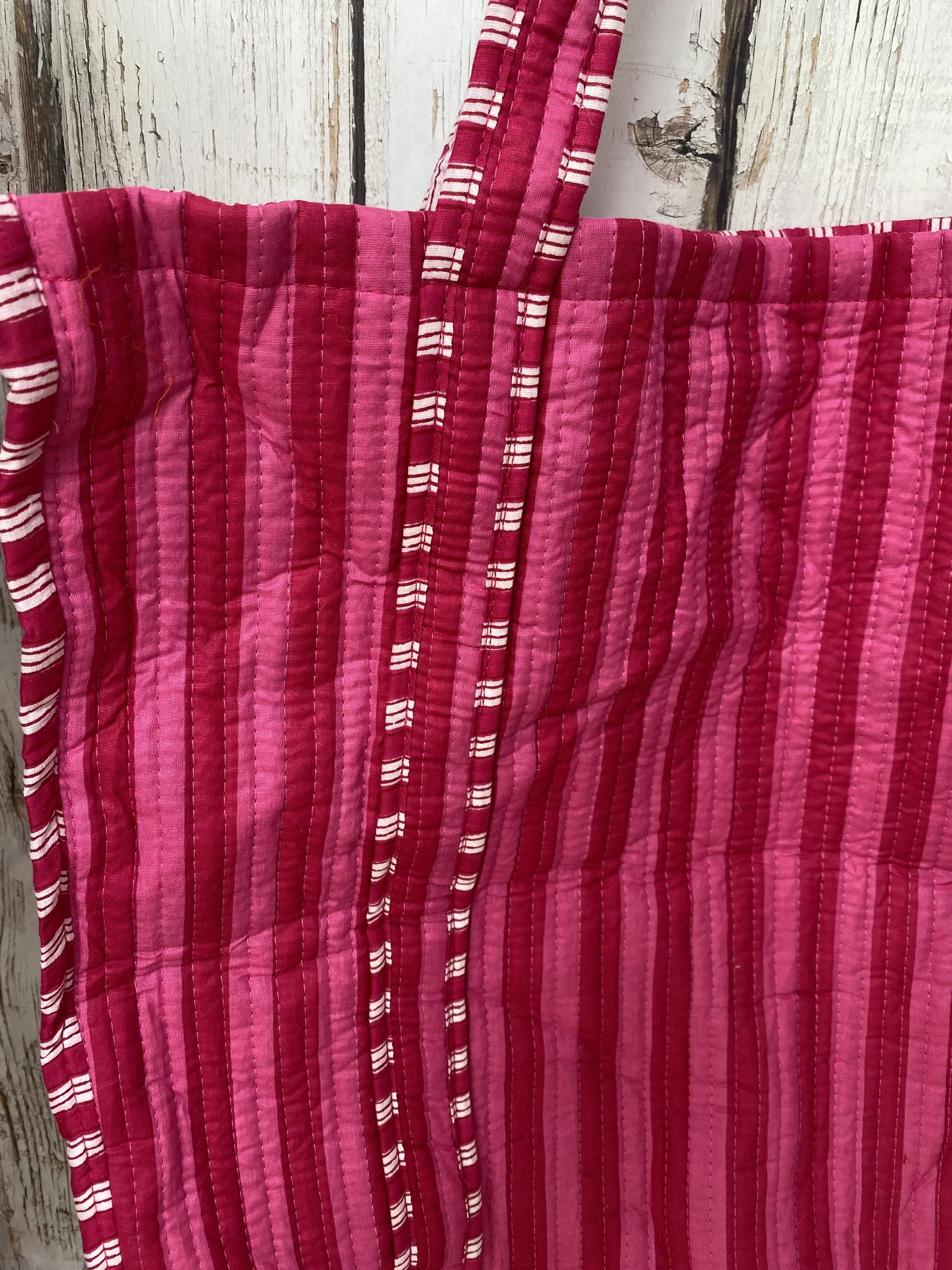 Candy pink & fuchsia pink stripe cotton tote