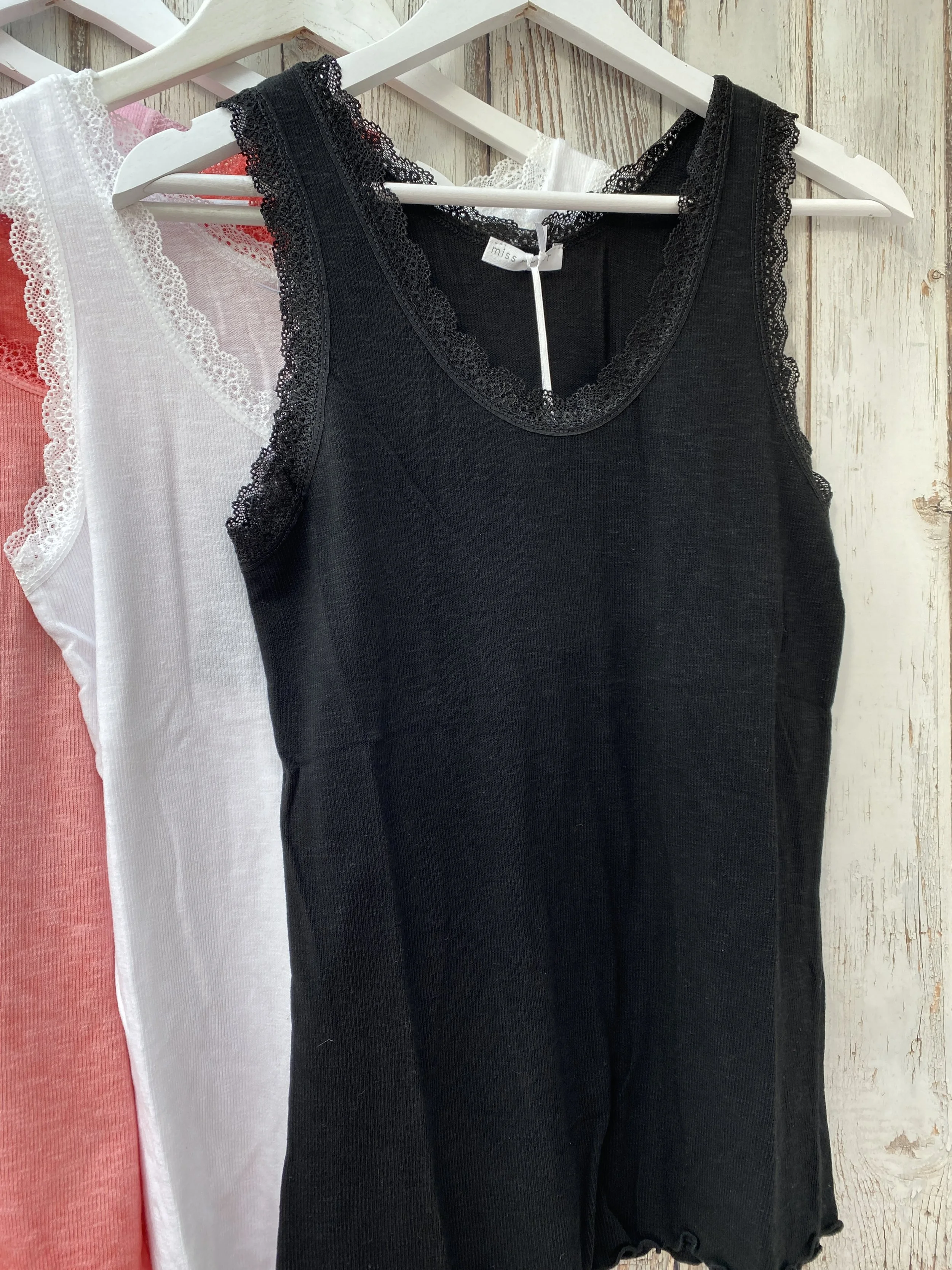black lace trim vest top and also in white