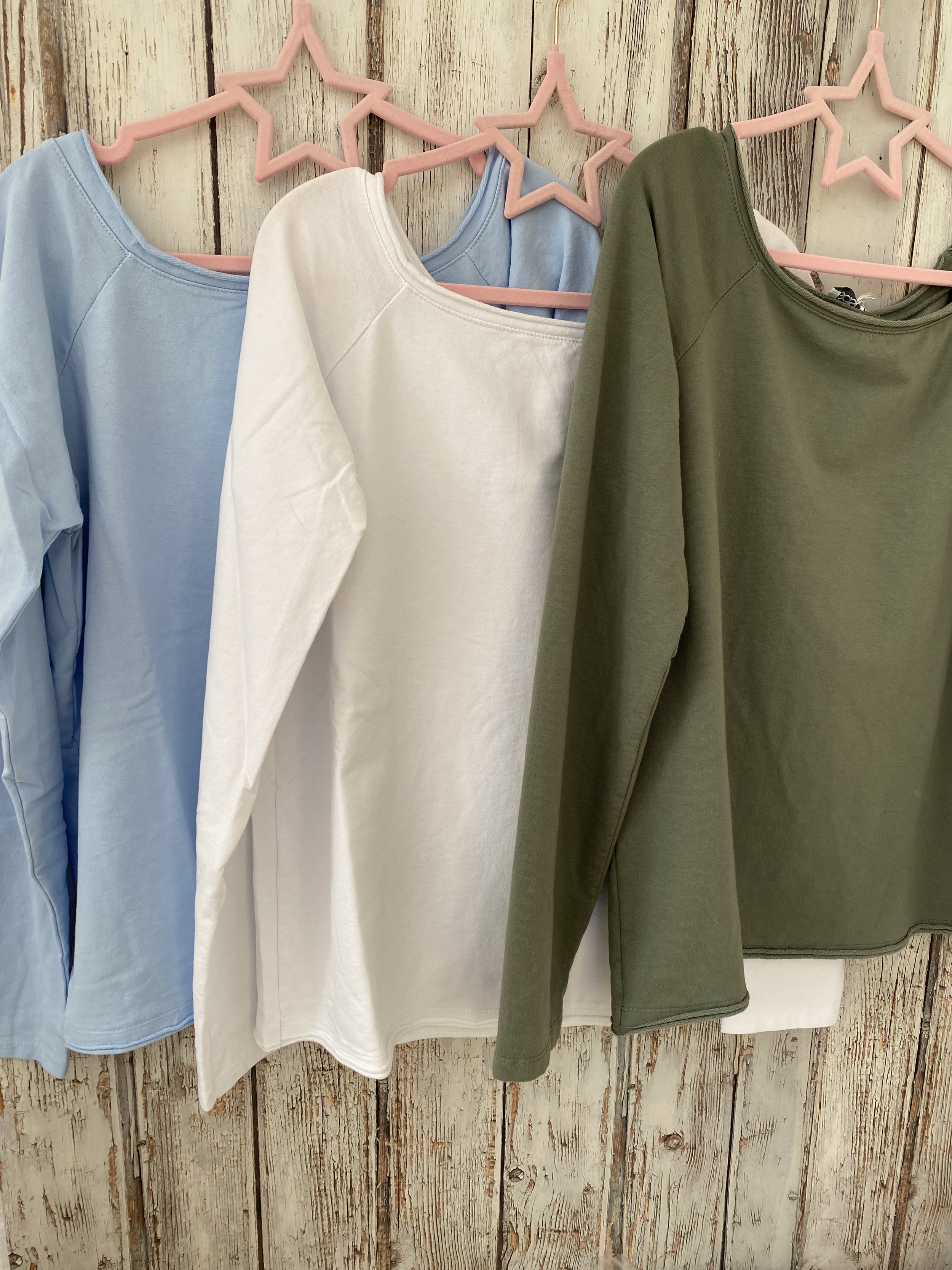 Wide Neck Cotton Long Sleeve Top