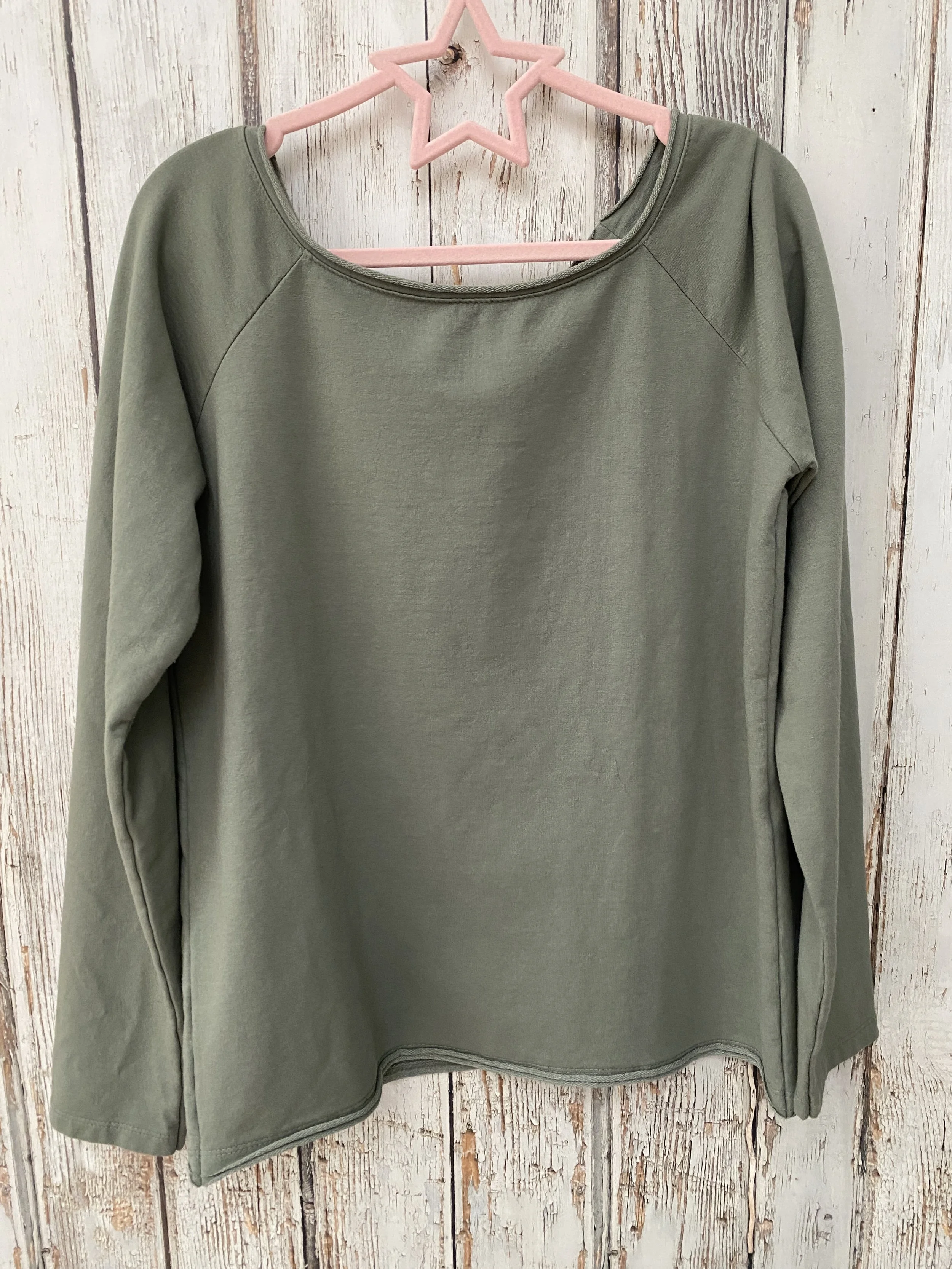 Wide Neck Cotton Long Sleeve Top