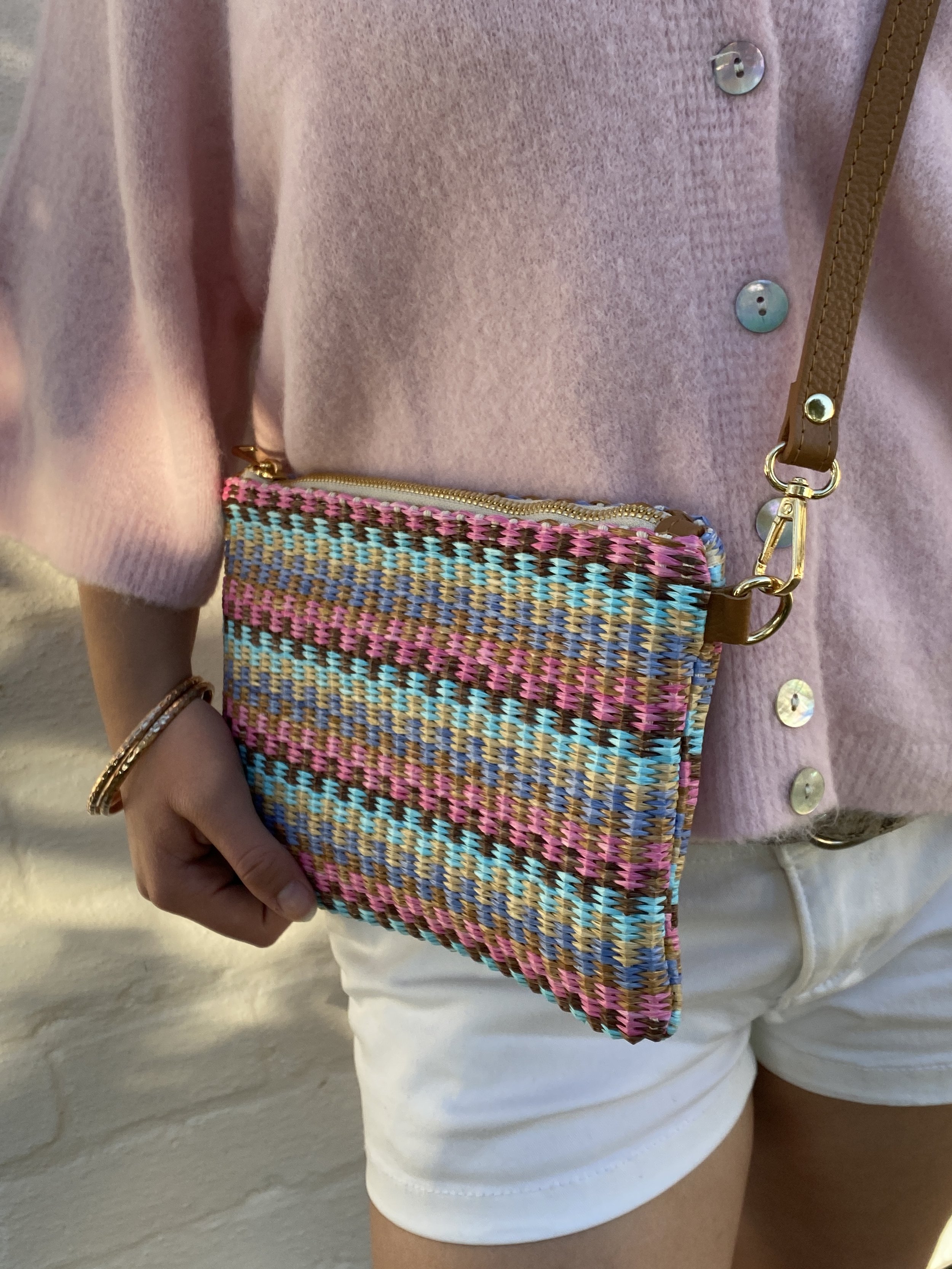 Aggie Woven Bag with Leather Straps