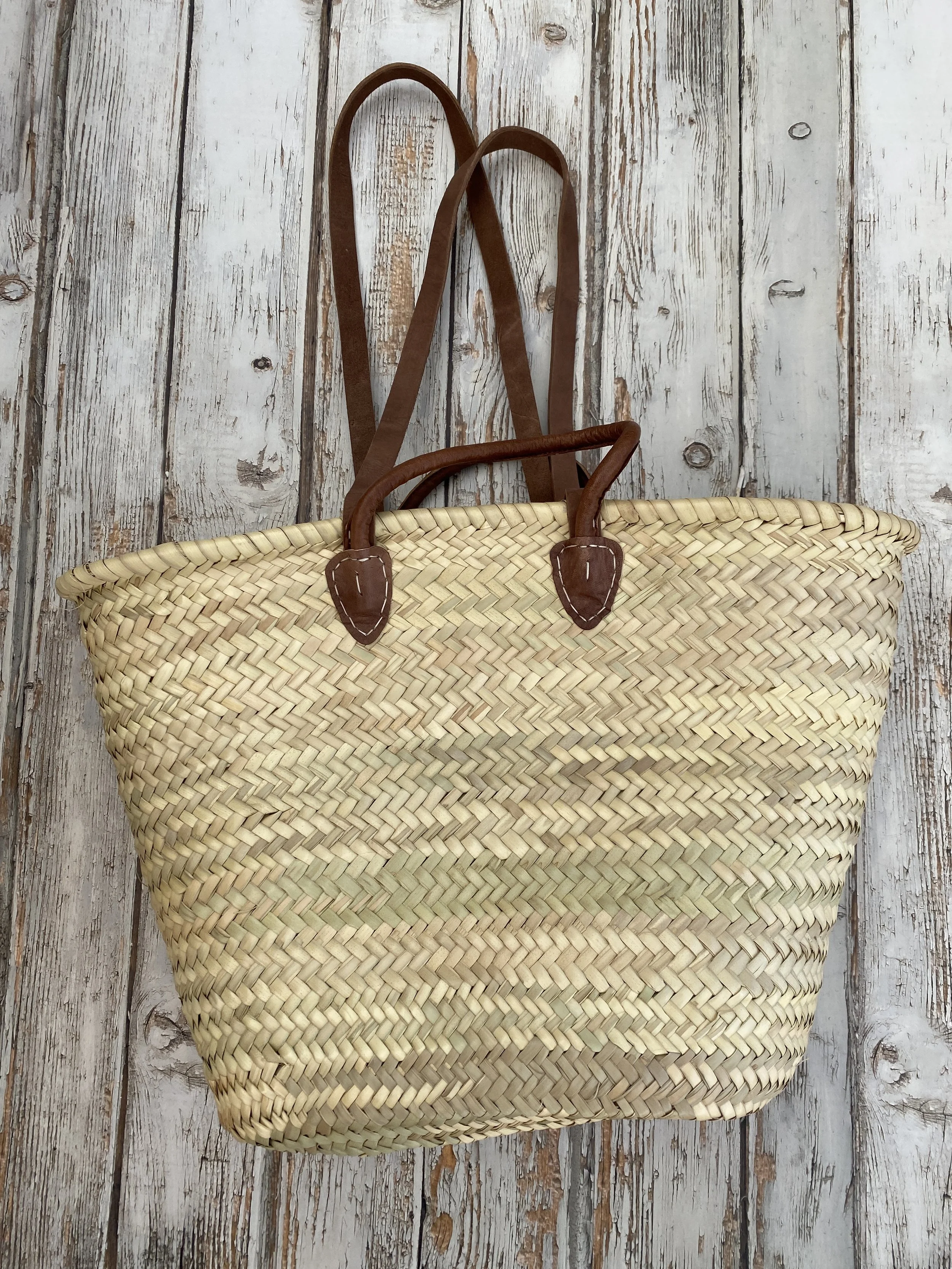 French Style Double Handle Palm Leaf Basket