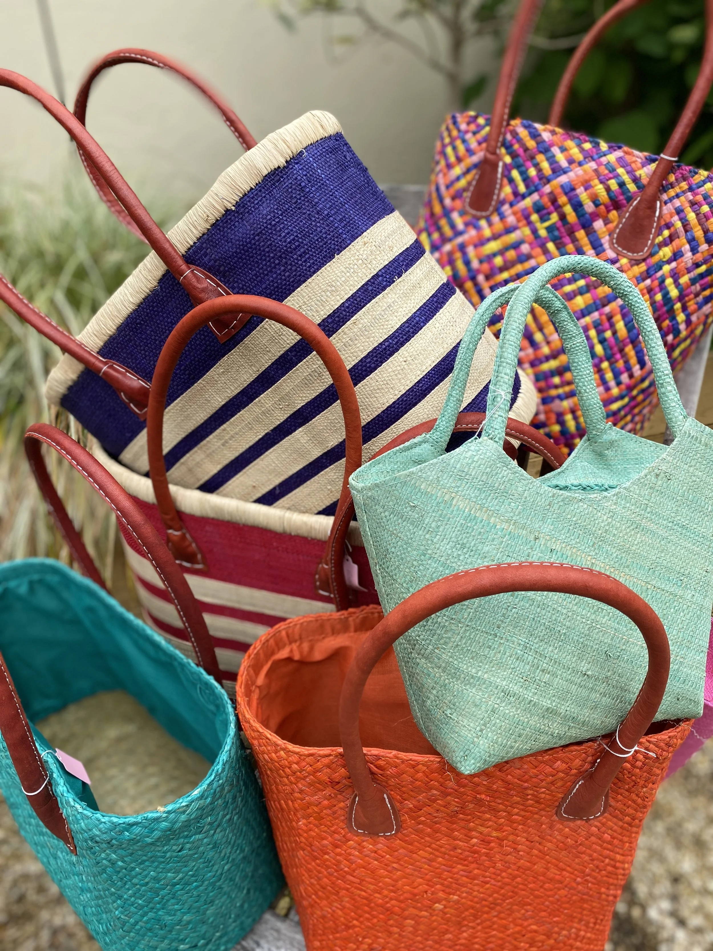 Colourful Handmade Raffia Basket Bags (various sizes)