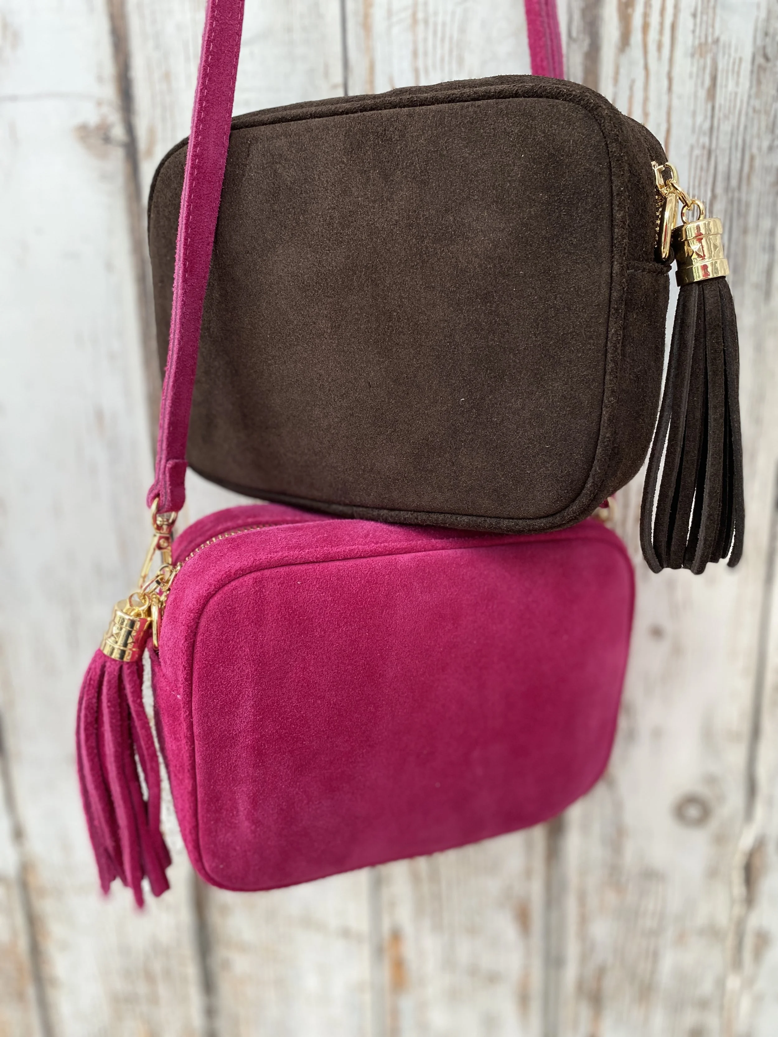 Suede Box Bag with Tassel Zip Pull