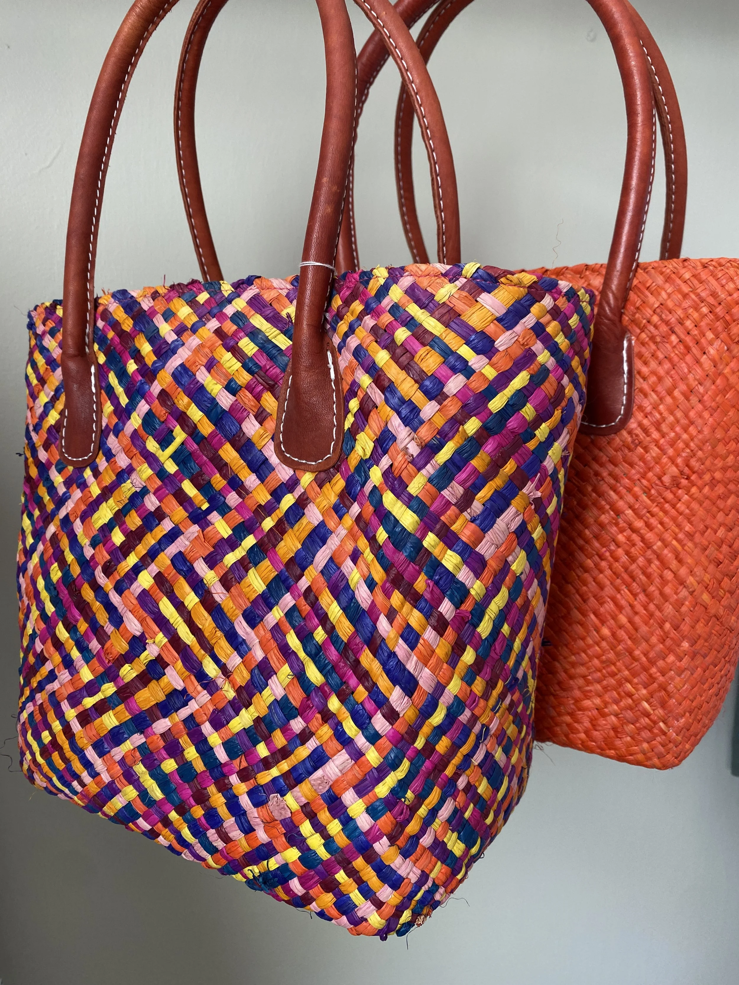 Colourful Handmade Small Raffia Basket Bag