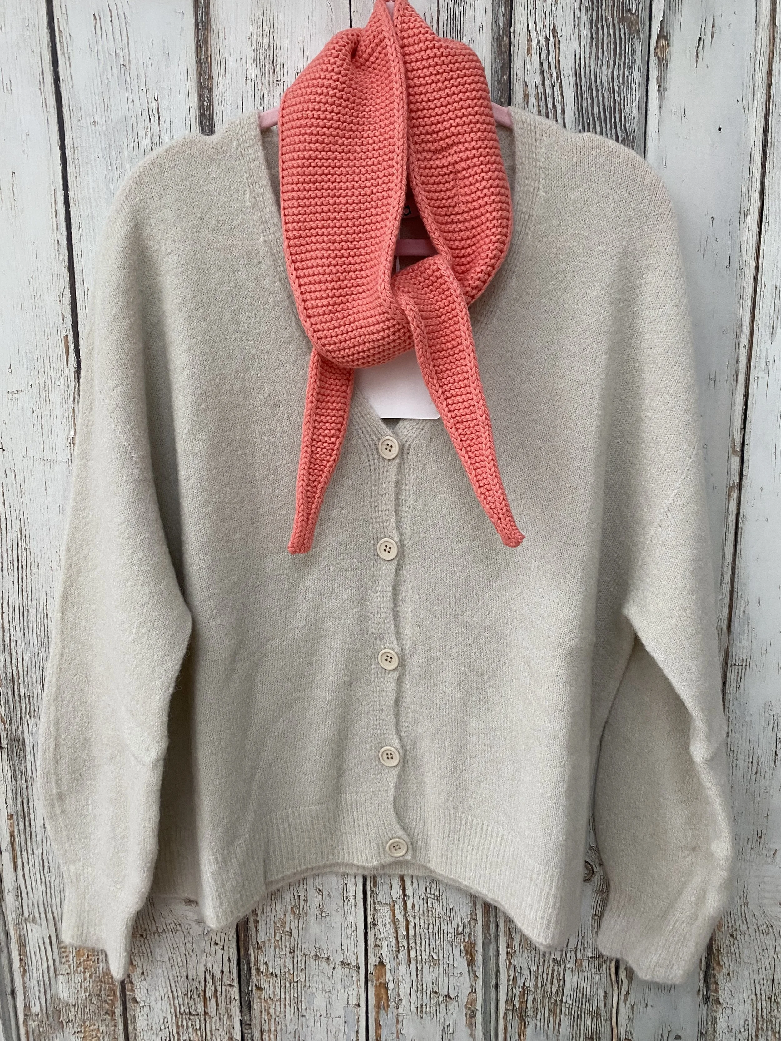 triangle neck scarf with v neck cardigan
