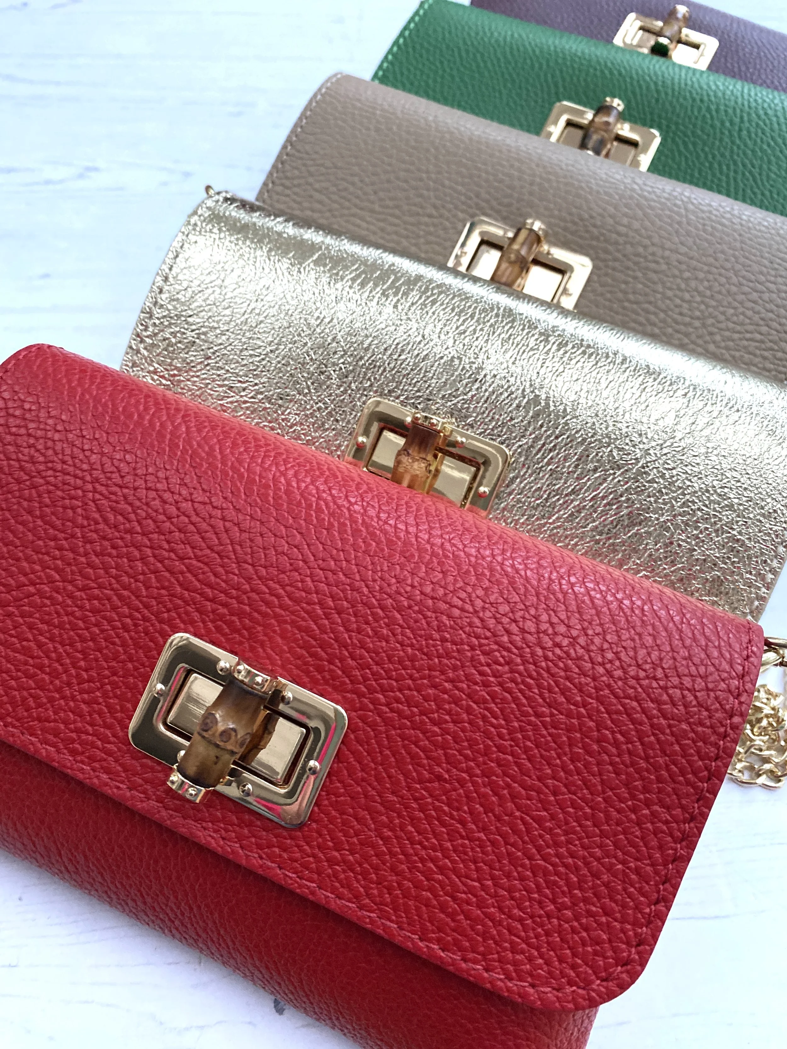 A selection of the Lucie leather bags in lots of colours