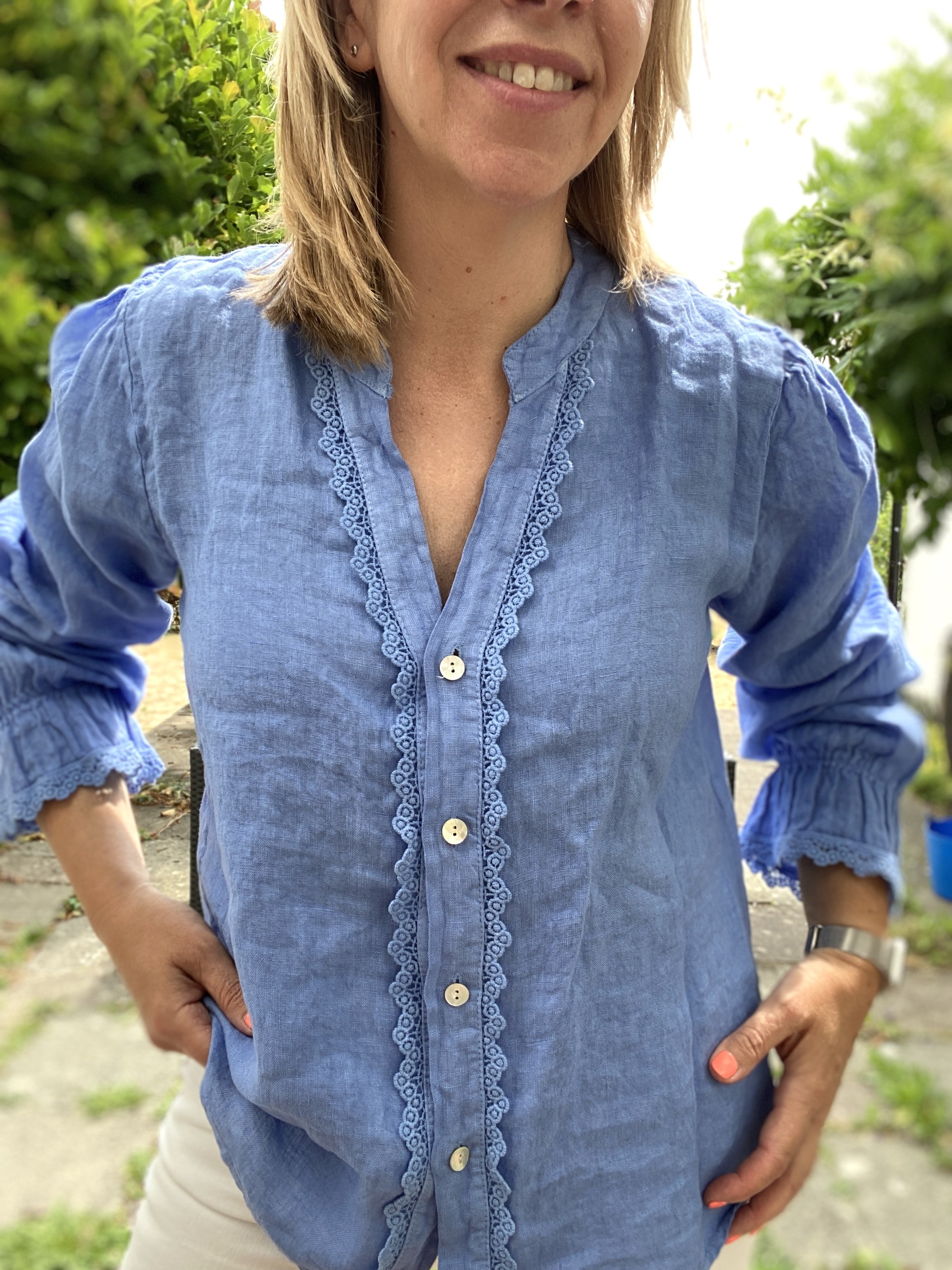 blue linen shirt for women
