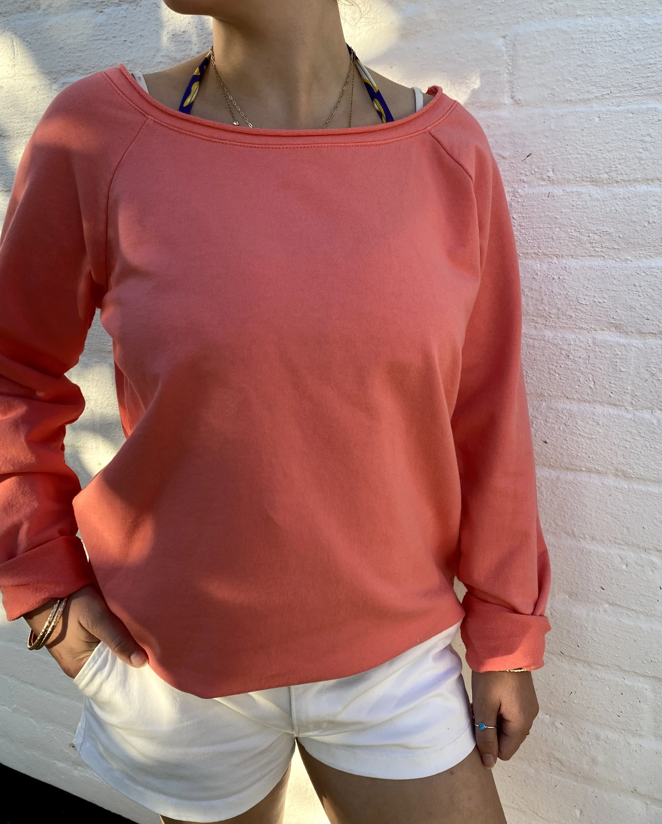 Wide Neck Cotton Long Sleeve Top