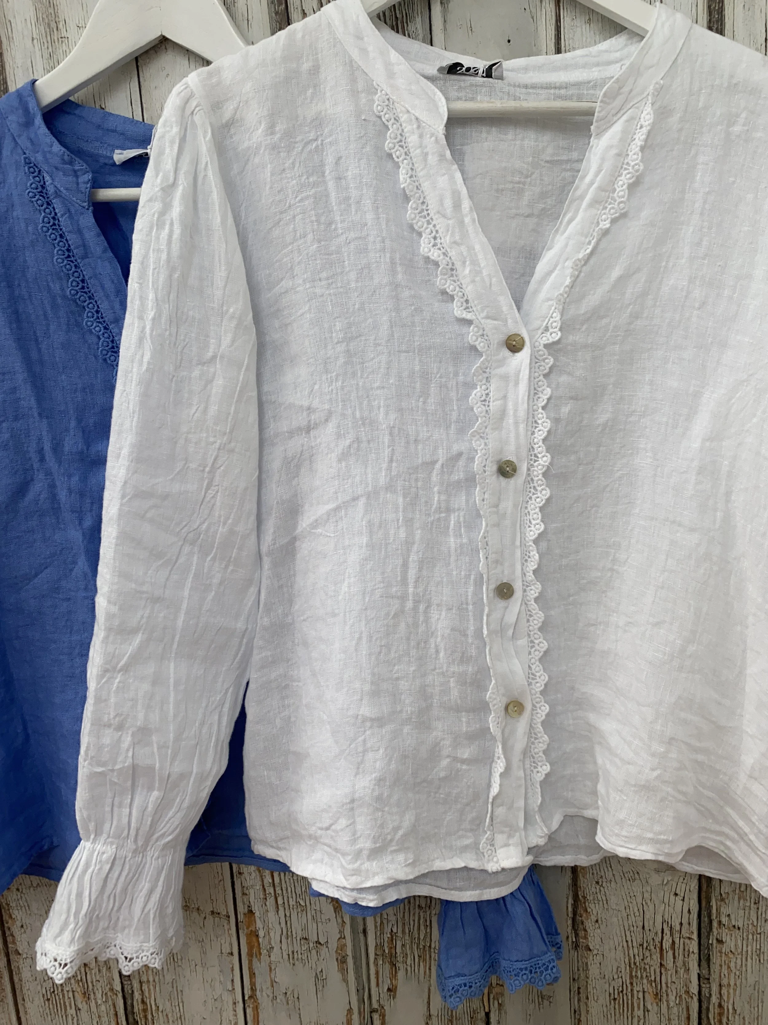 linen shirt in white and blue