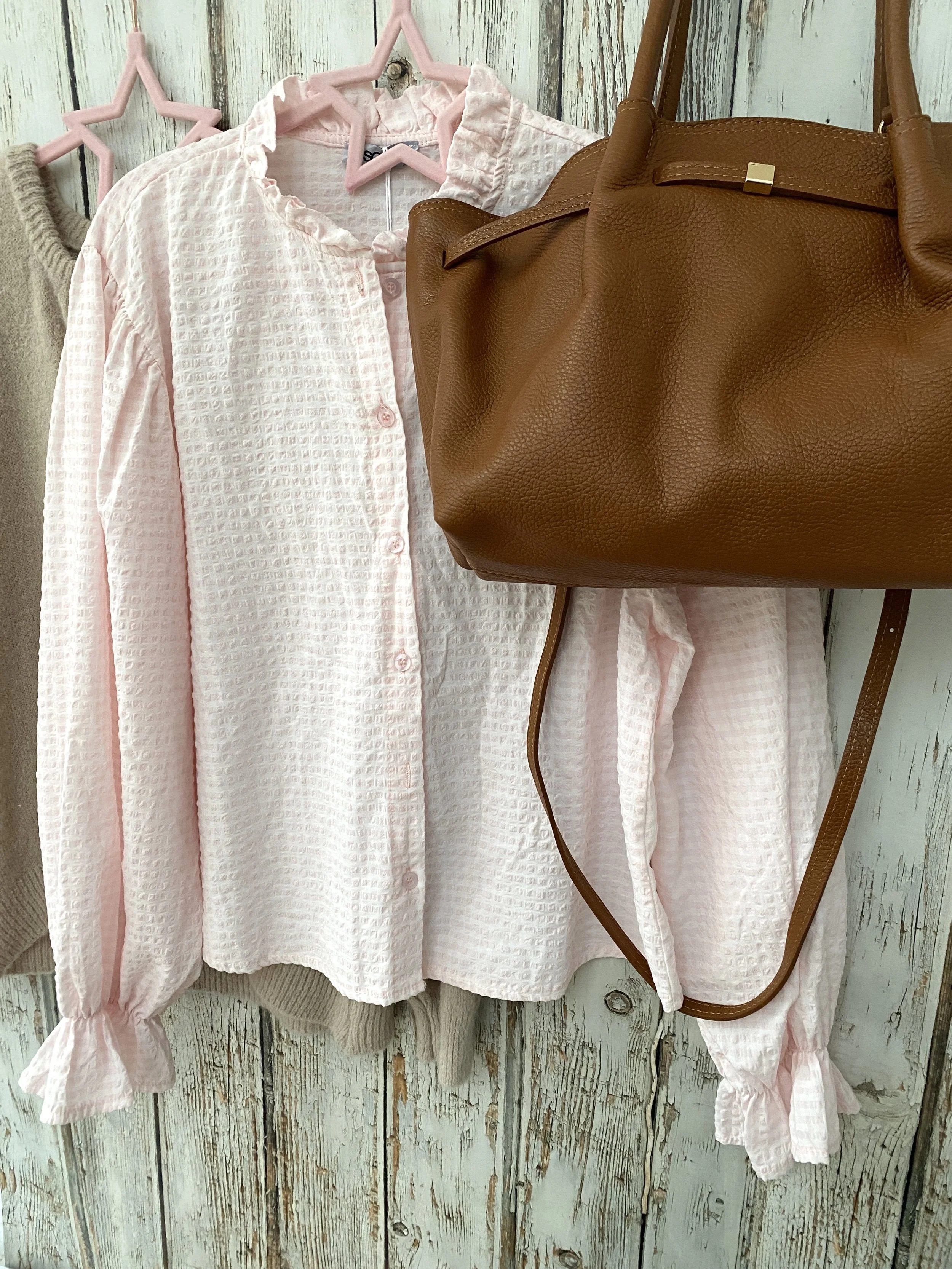 Pink Gingham Ruffle Collar Blouse