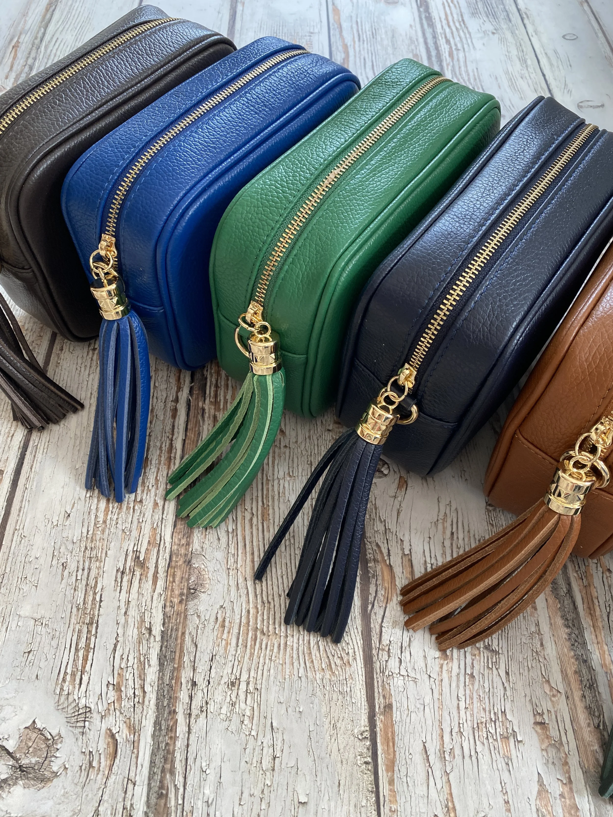 Leather camera bag with tassel