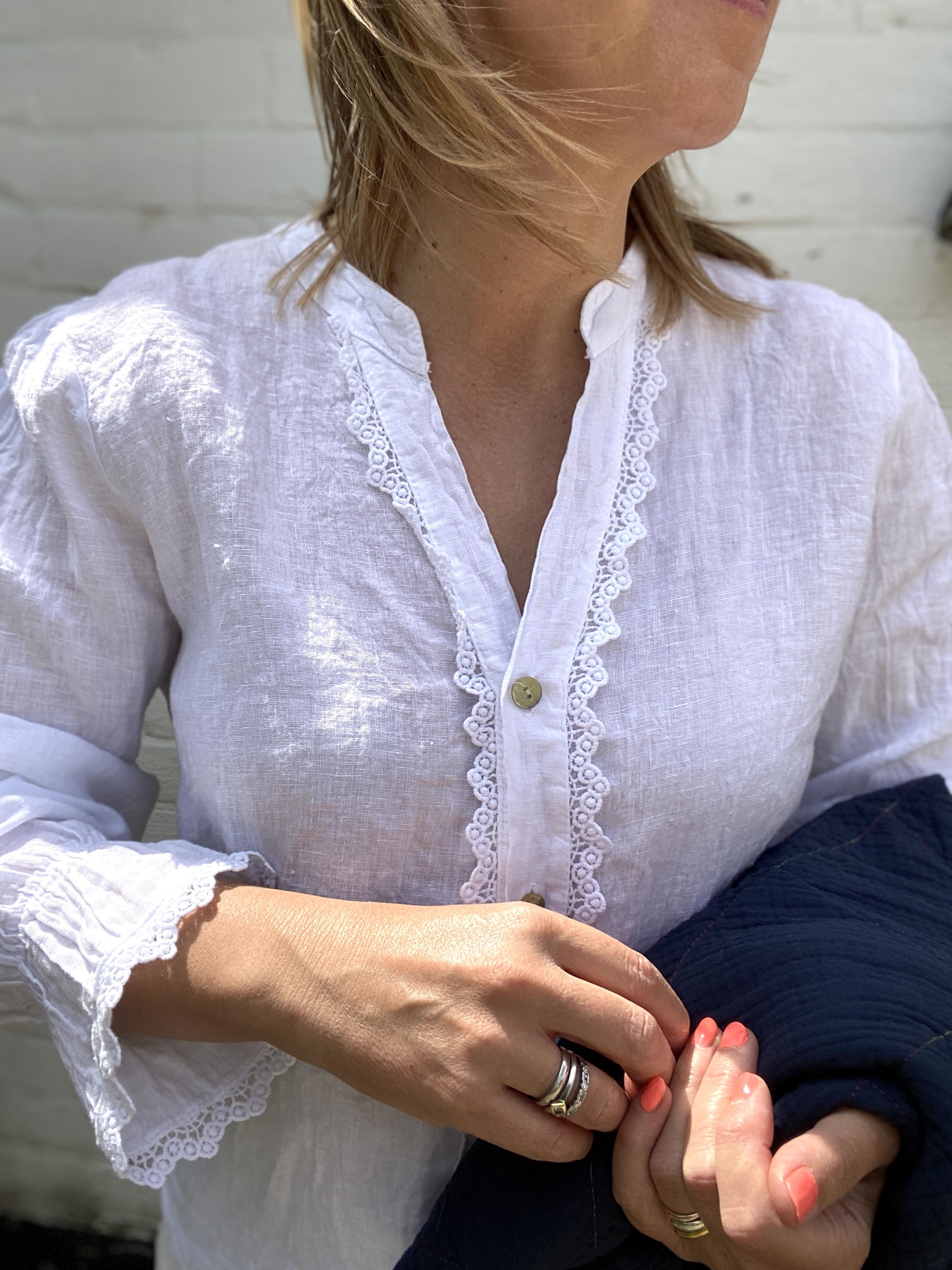 Ladies white linen shirt