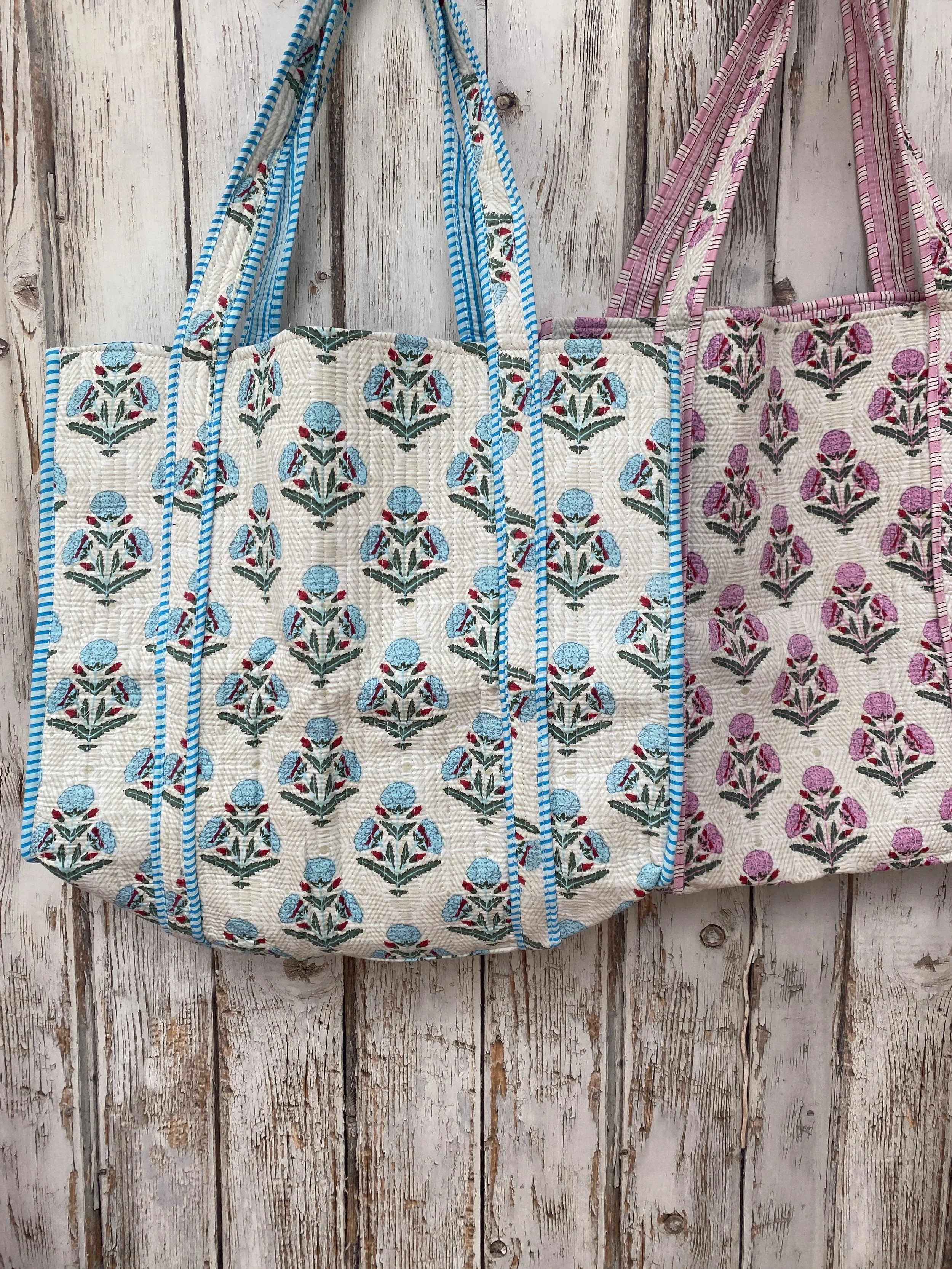 Blue Flowers Quilted Tote Bag