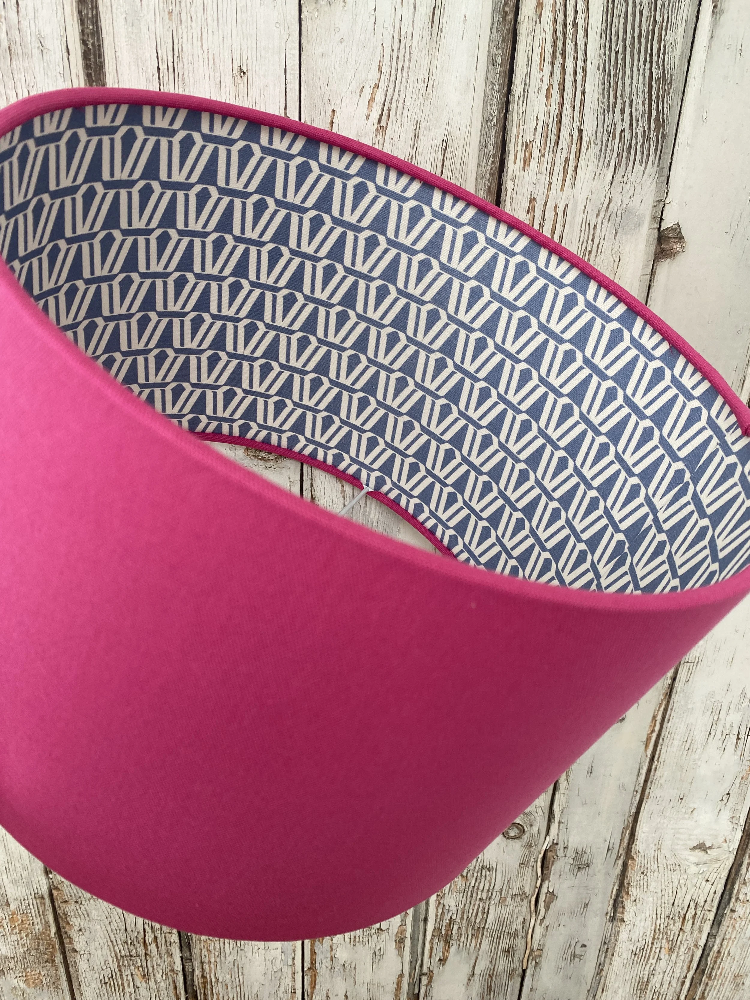 Bright Pink with Denim Blue Ilva Pattern Linen Lined Lampshade