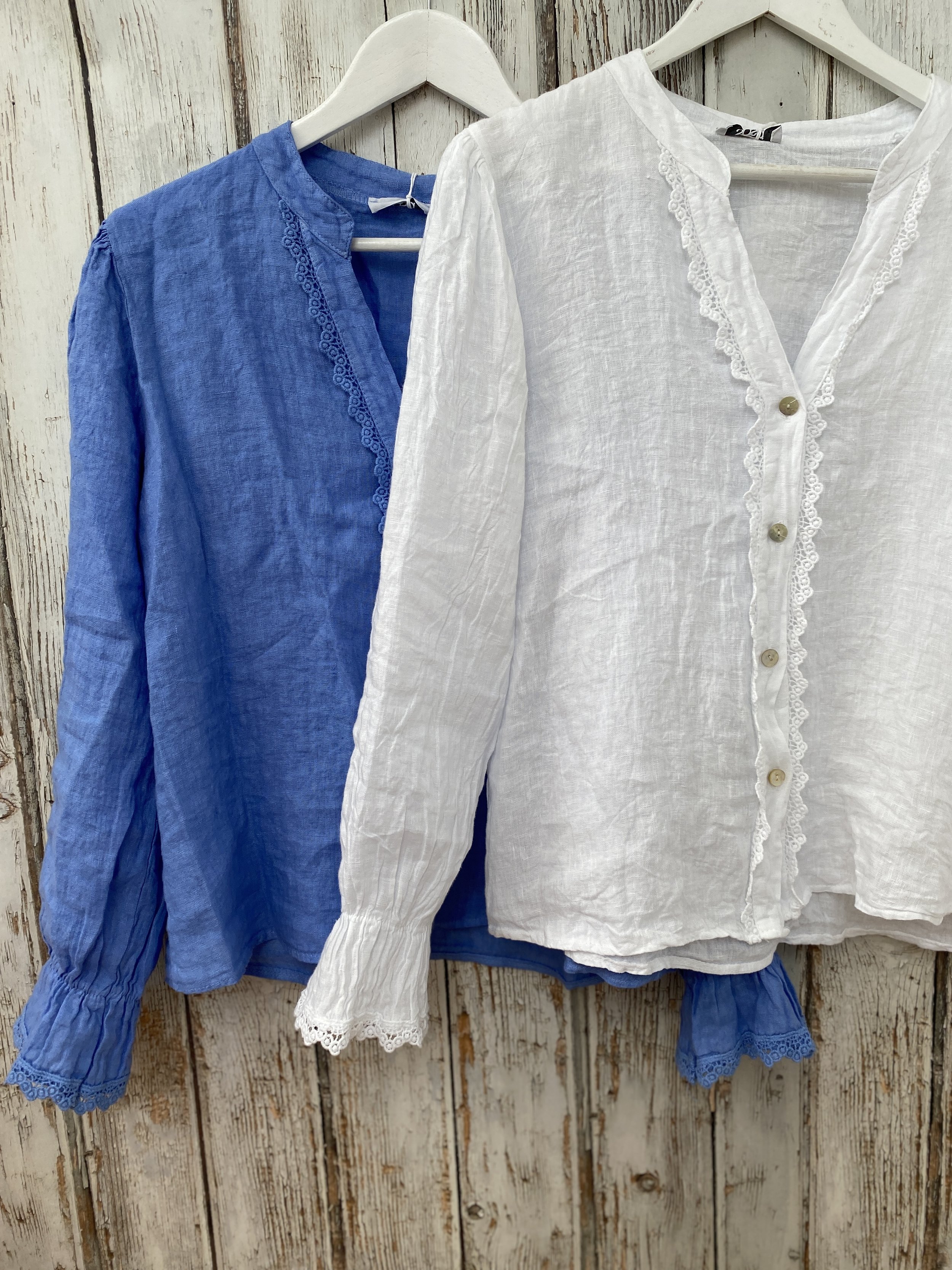 White and blue linen shirts