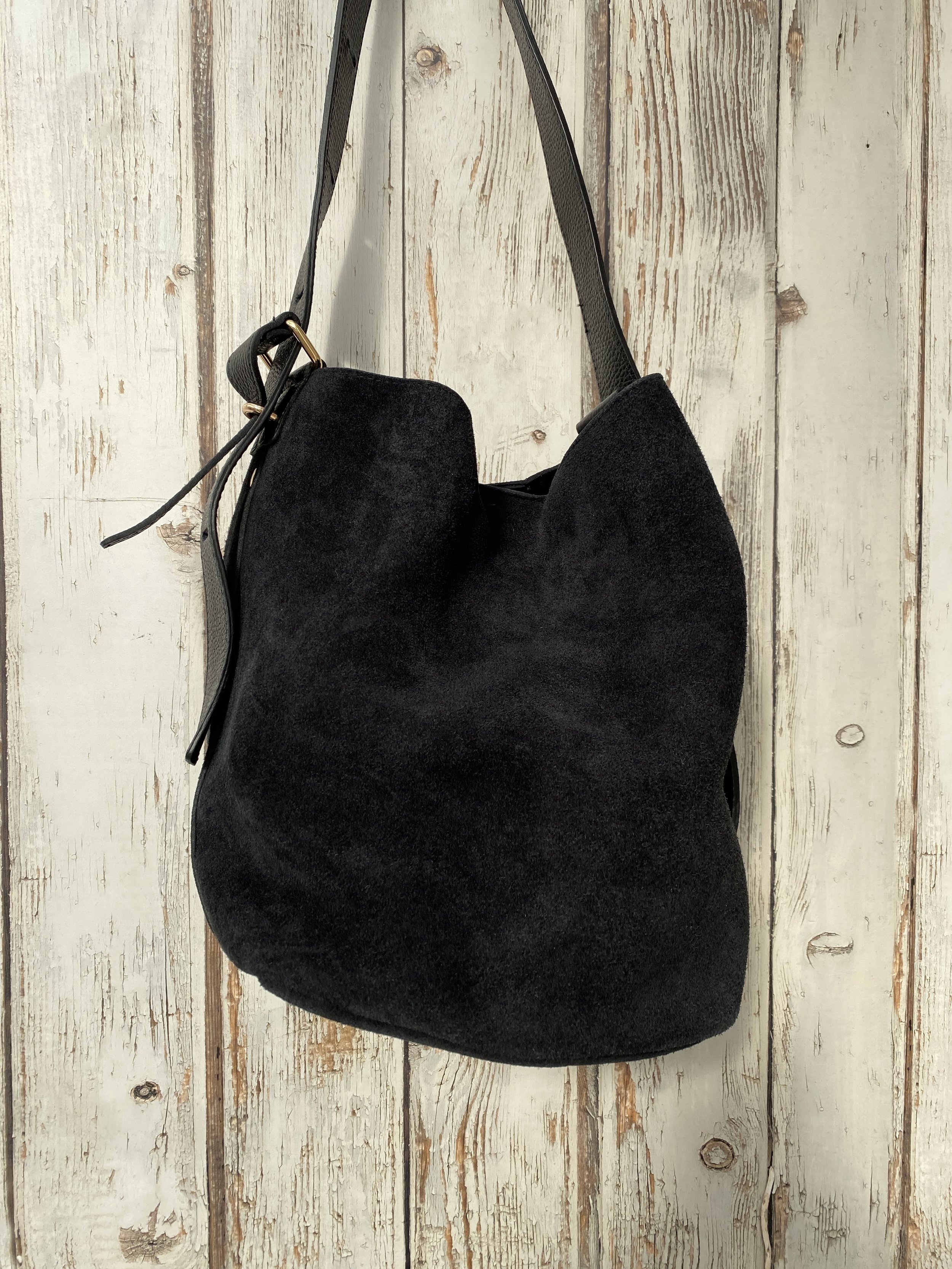 Black Suede Lila Bucket Bag