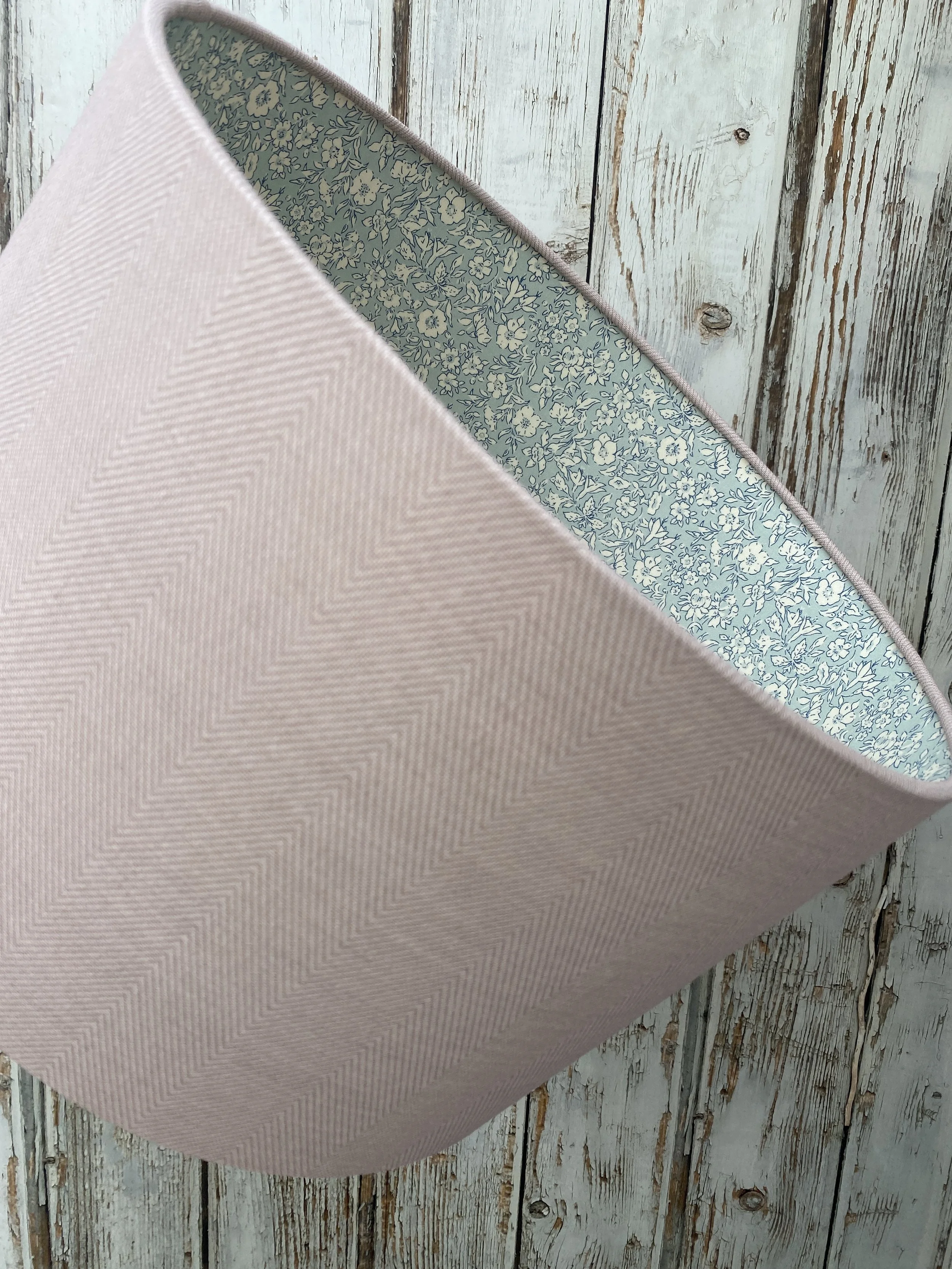 Faded Old Silk Linen Lampshade with Blue Cottage Garden Liberty Lining