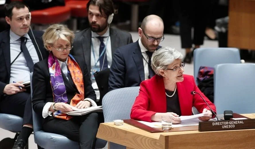 UNESCO Director General, Irina Bokova, addressing the United Nations Security Council in connection with their adoption of Resolution 2347 (24 March 2017). @UNESCO