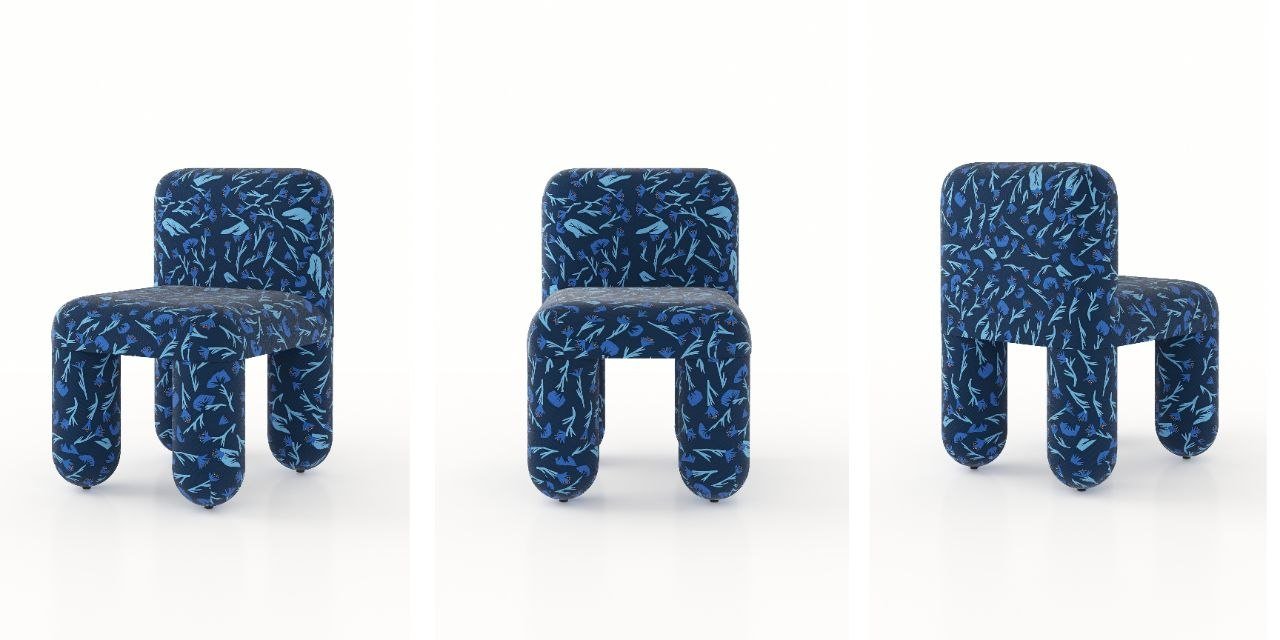 3 set of dining chairs in blue upholstery