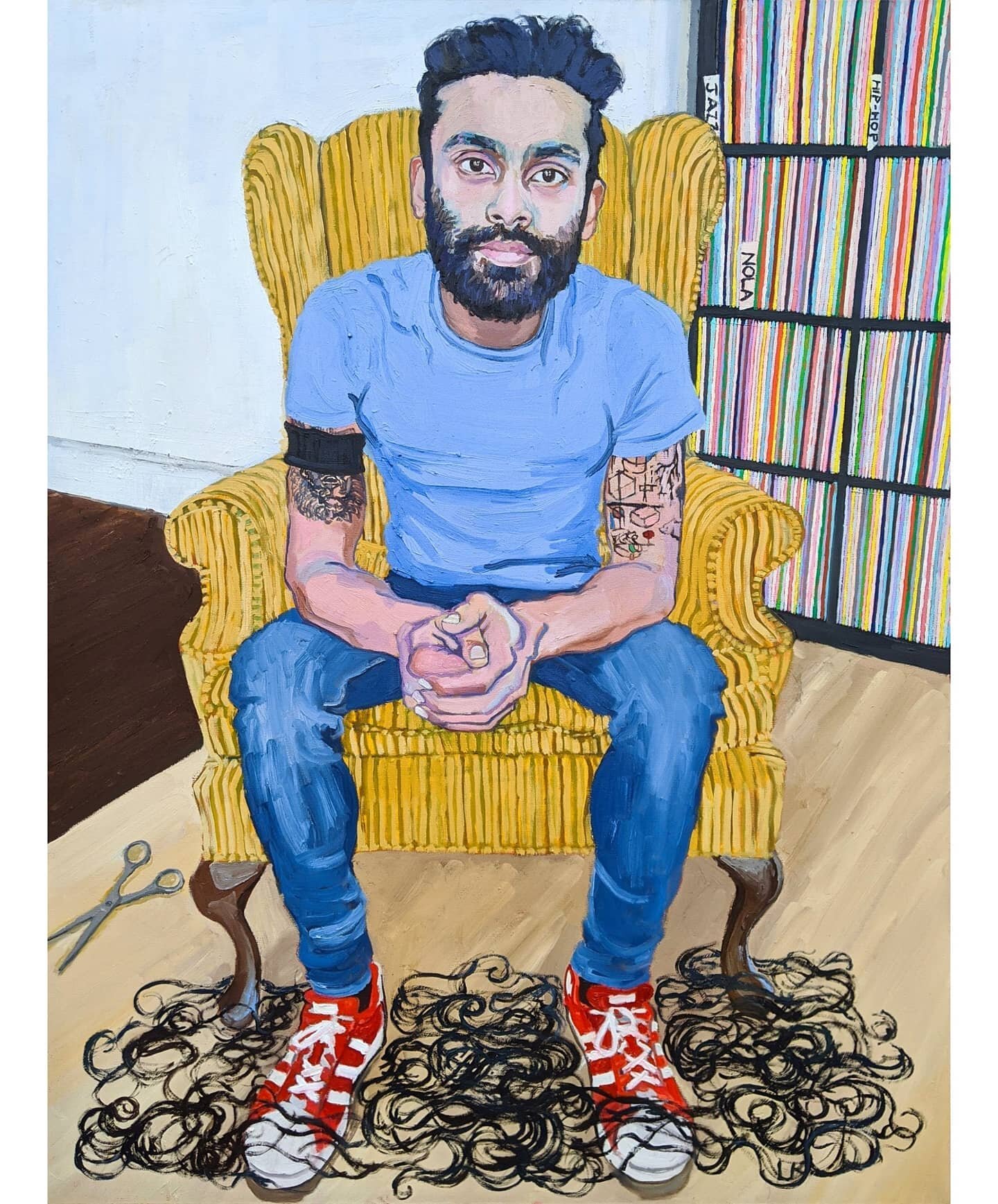 Stu's Haircut, oil on canvas, 36x48. I started this in January and it was stuck in limbo at my old apartment from March-June. I finished it on my 29th birthday! Thanks for trusting me with your story, Stu. Your Instagram is gone so I will just tag @s