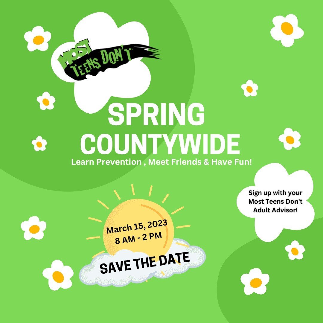 ☂🌸Spring is on the way! Save the Date for Spring Countywide. March 15, 2023, 8 AM - 2PM, at Jackson Area Career Center, 800 Browns Lake Rd., Jackson, MI 49201. Breakfast and Lunch Provided. Sign up with your Most Teens Don't Advisor! 
#JacksonMI #Mo