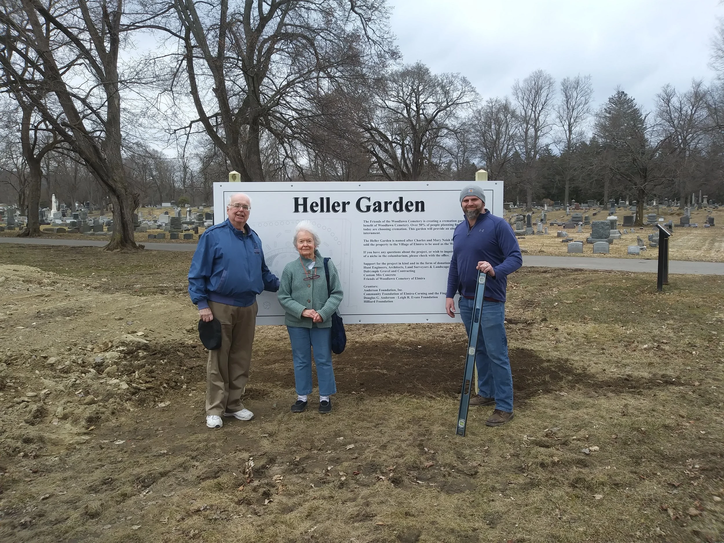 Laying the ground work for Heller Garden. Pictured are James Hare (member of Friends of Woodlawn Cemetery) and Susie Heller (sister to Hatsy Heller).