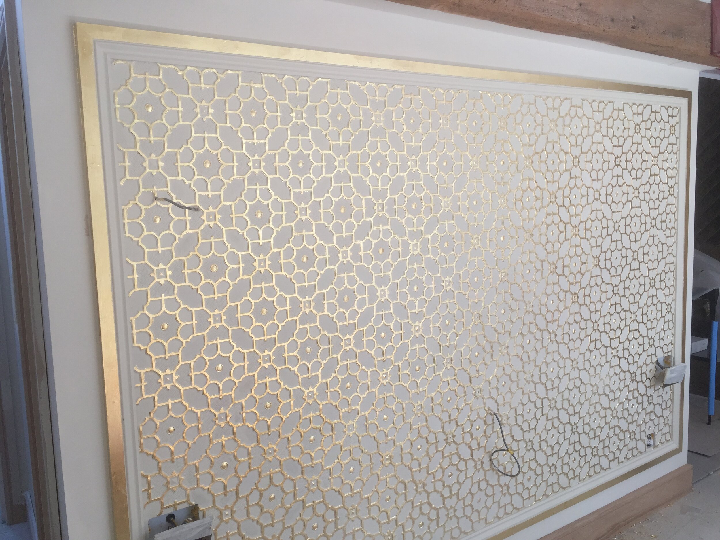 Bespoke Lincrusta Feature Headboard  with Gilded Gold Highlights by Frank Holmes Ltd, Lancashire