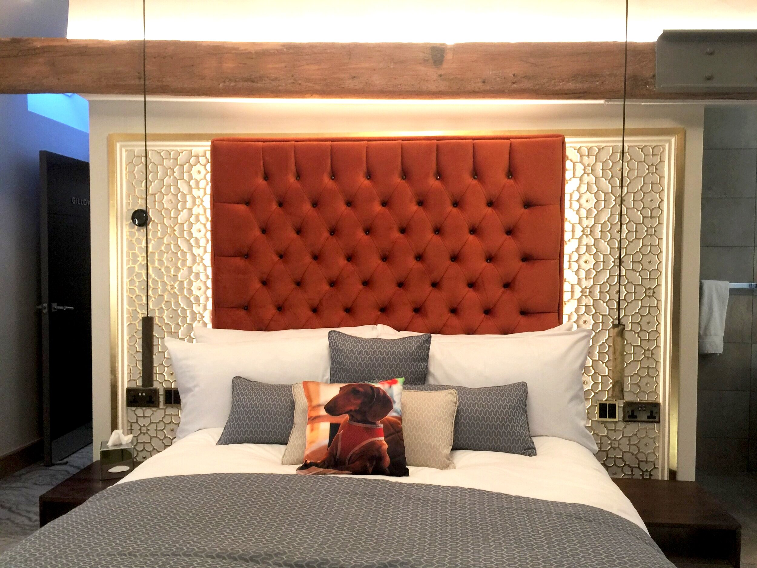 Bespoke Lincrusta Feature Headboard  with Gilded Gold Highlights by Frank Holmes Ltd, Lancashire