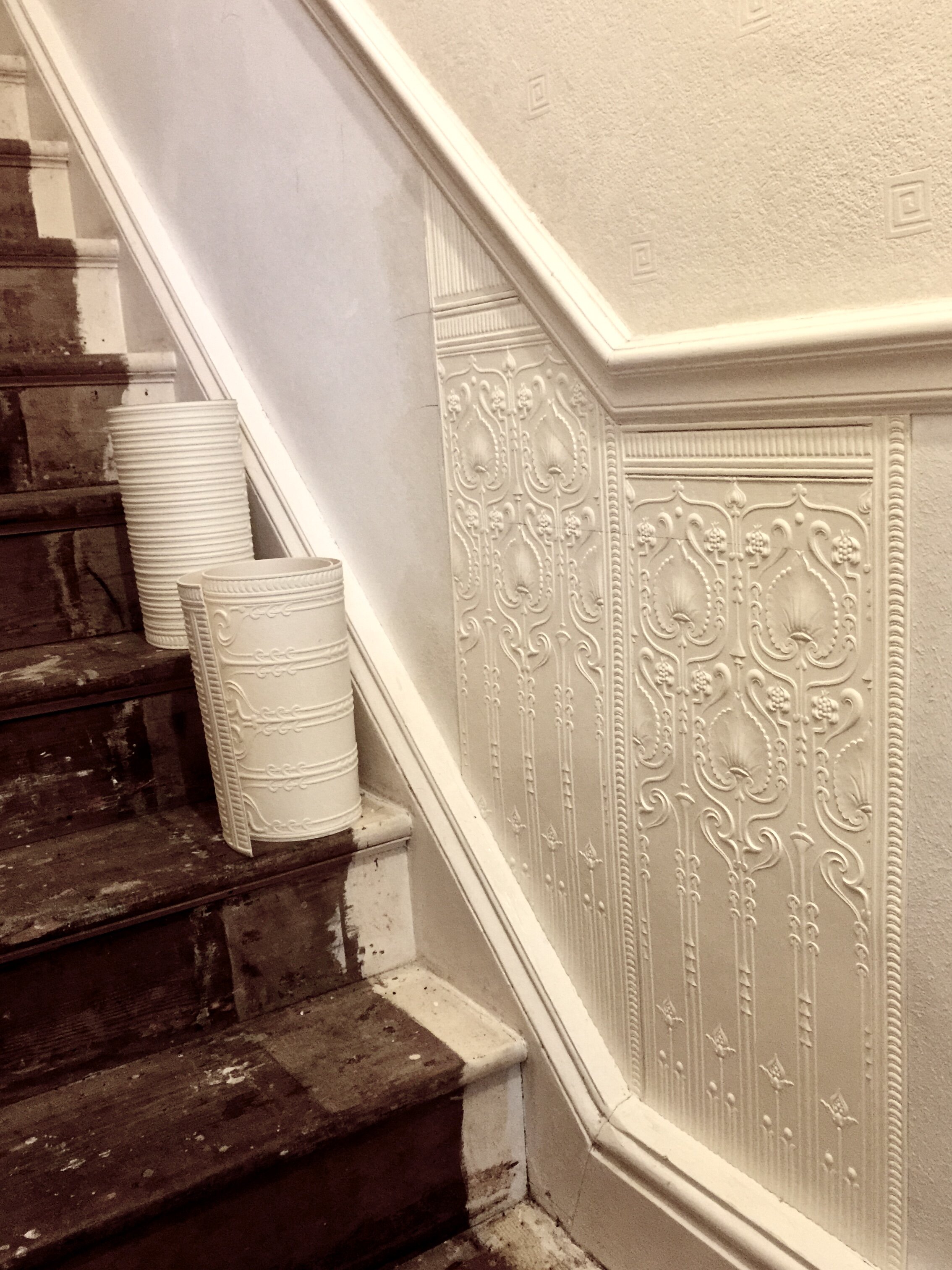 Lincrusta Edwardian Dado Panels, Victorian house staircase installation by Frank Holmes Ltd, Lancaster