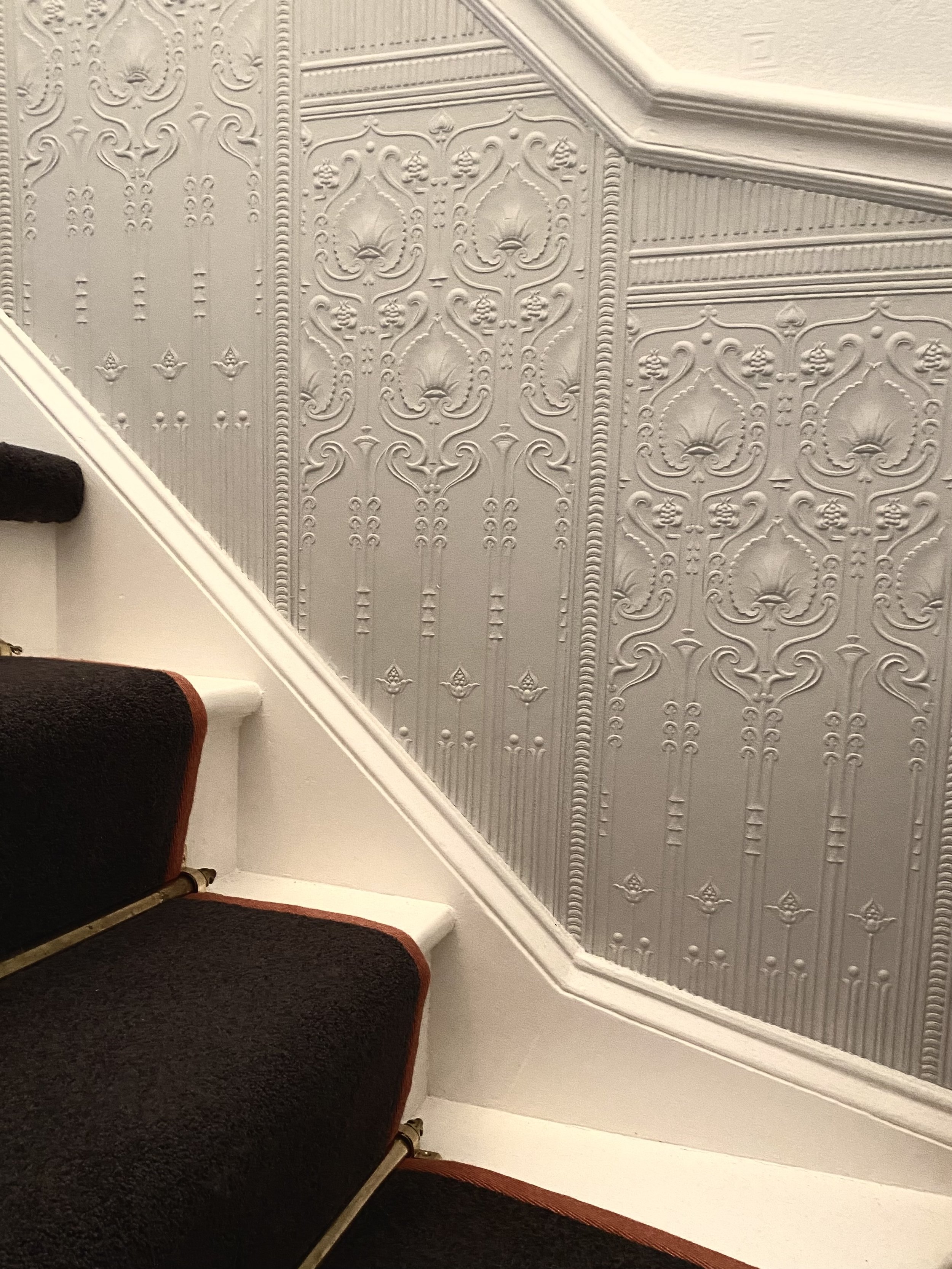 Lincrusta Edwardian Dado Panels, Victorian house staircase installation by Frank Holmes Ltd, Lancaster