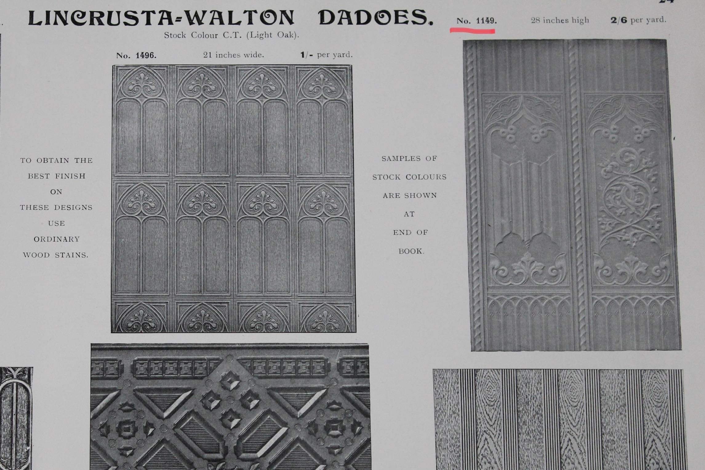 Archive catalogue image Lincrusta-Walton dado designs c.1890