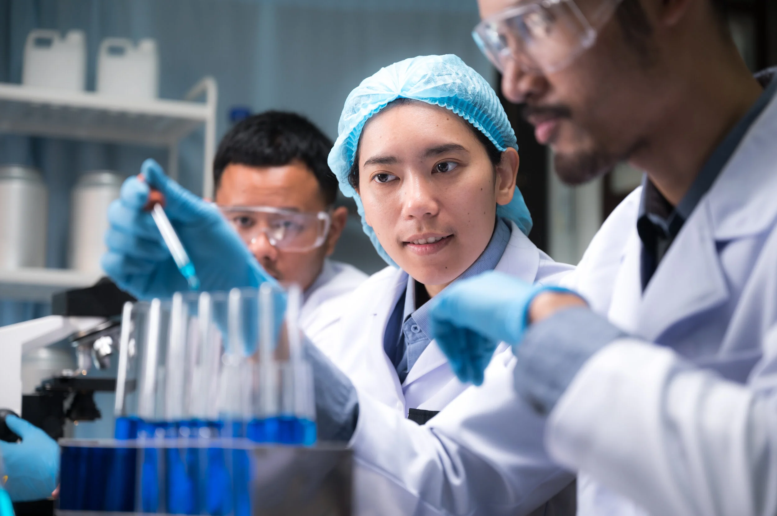 College students in chemistry lab
