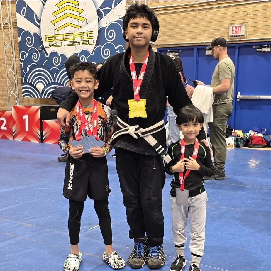 Big ups to our young champs competing @godai_jiujitsu_tournament today!

Kailo earned 🥈moved up a weight class and age group
Logan earned 🥈moved up a weight class
Luis 🥇remains one of the top, if not the TOP grey belts in his age/weight class

Tha