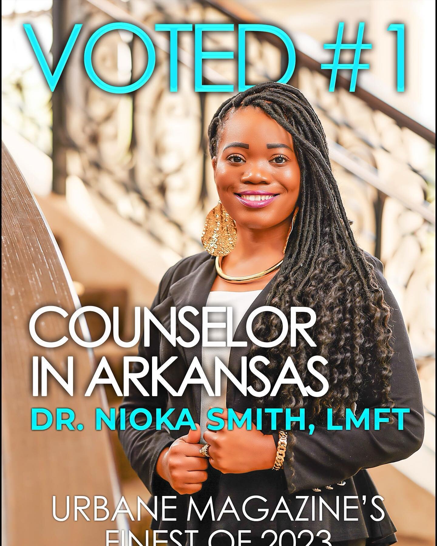 Congratulations to our very own! 👏🏾🤩💓 Voted #1 Counselor in the State of Arkansas 🙌🏽🥳 Help us congratulate this small town girl with a colossal  size mission for helping others break free and overcome in so many areas of their lives. Dr. Nioka