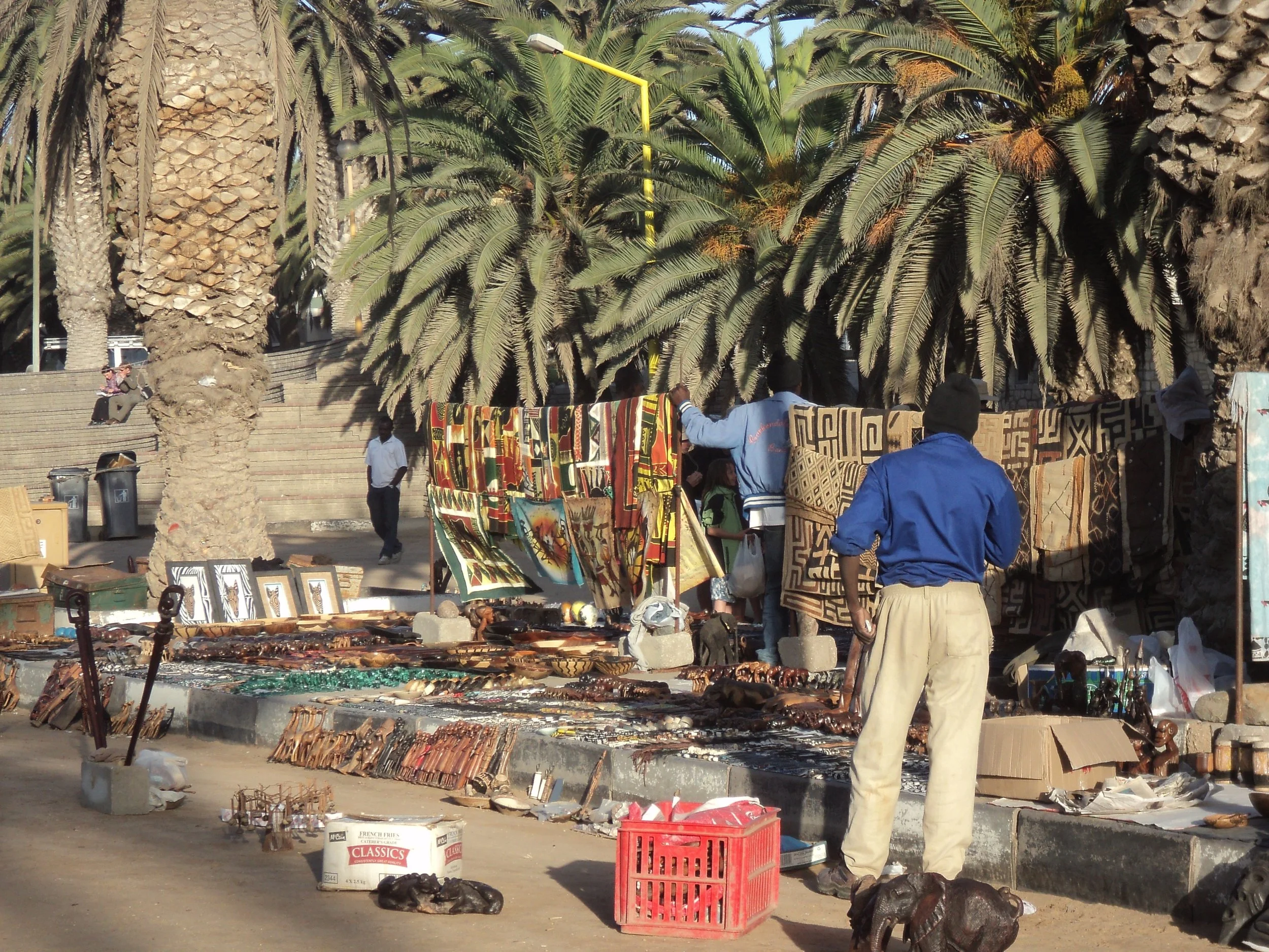 A local vendor selling craftwork in Swakopmund, Namibia.