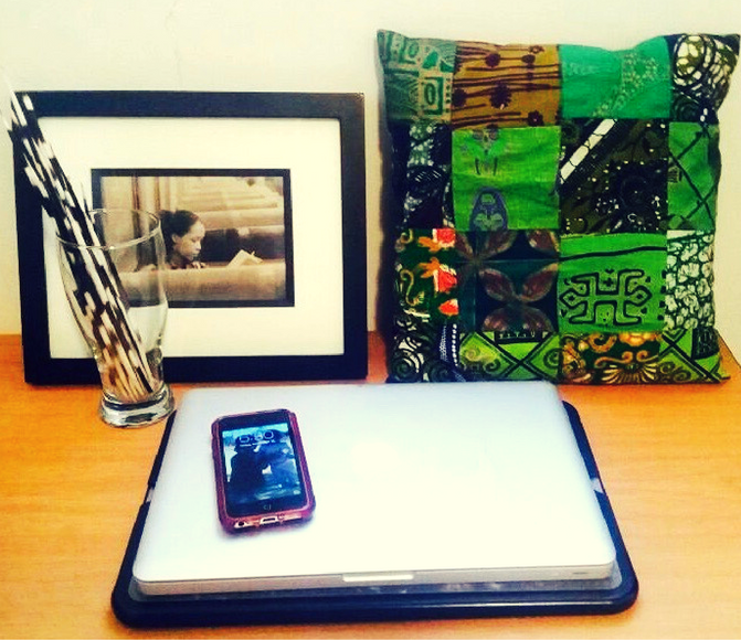 Tech life: My beloved MacBook and iPhone with some Namibian porcupine quills just behind.