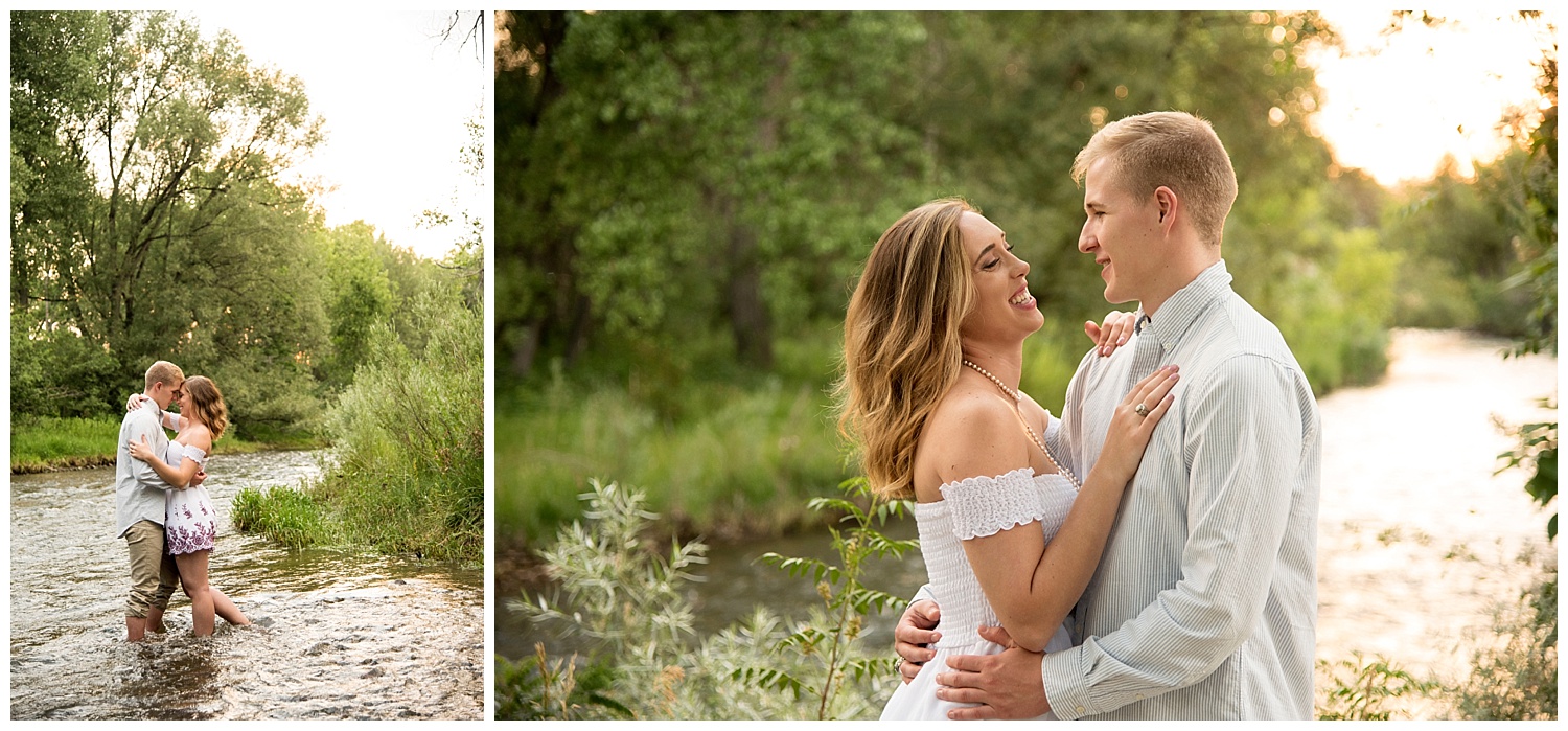 Young Couple Embracing in River | Allison and Mike's Intimate Engagement Session | Clear Creek, Arvada, Colorado | Farm Wedding Photographer | Apollo Fields Photojournalism