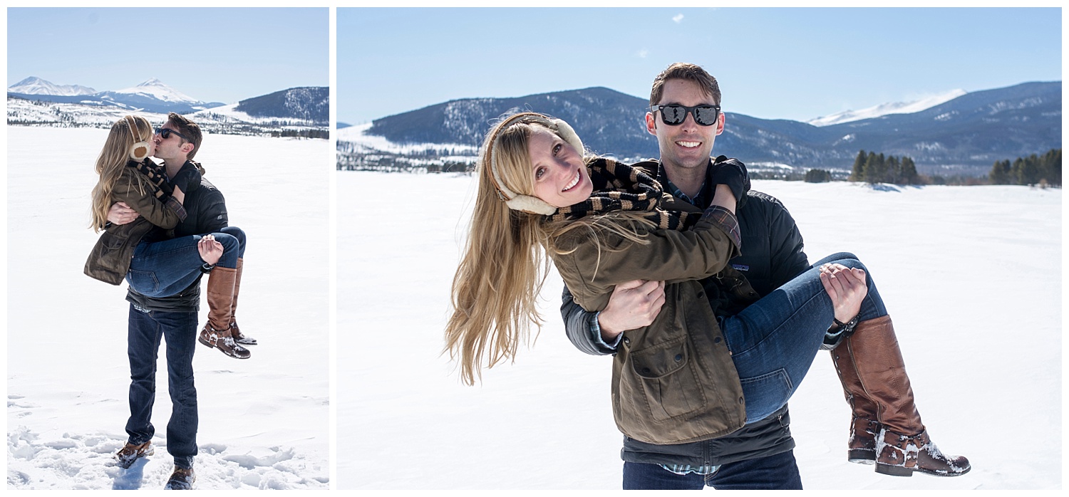 Man Holding Woman in Arms | Lake Dillon Colorado Engagement Photographer | Farm Wedding Photographer | Apollo Fields Wedding Photojournalism 