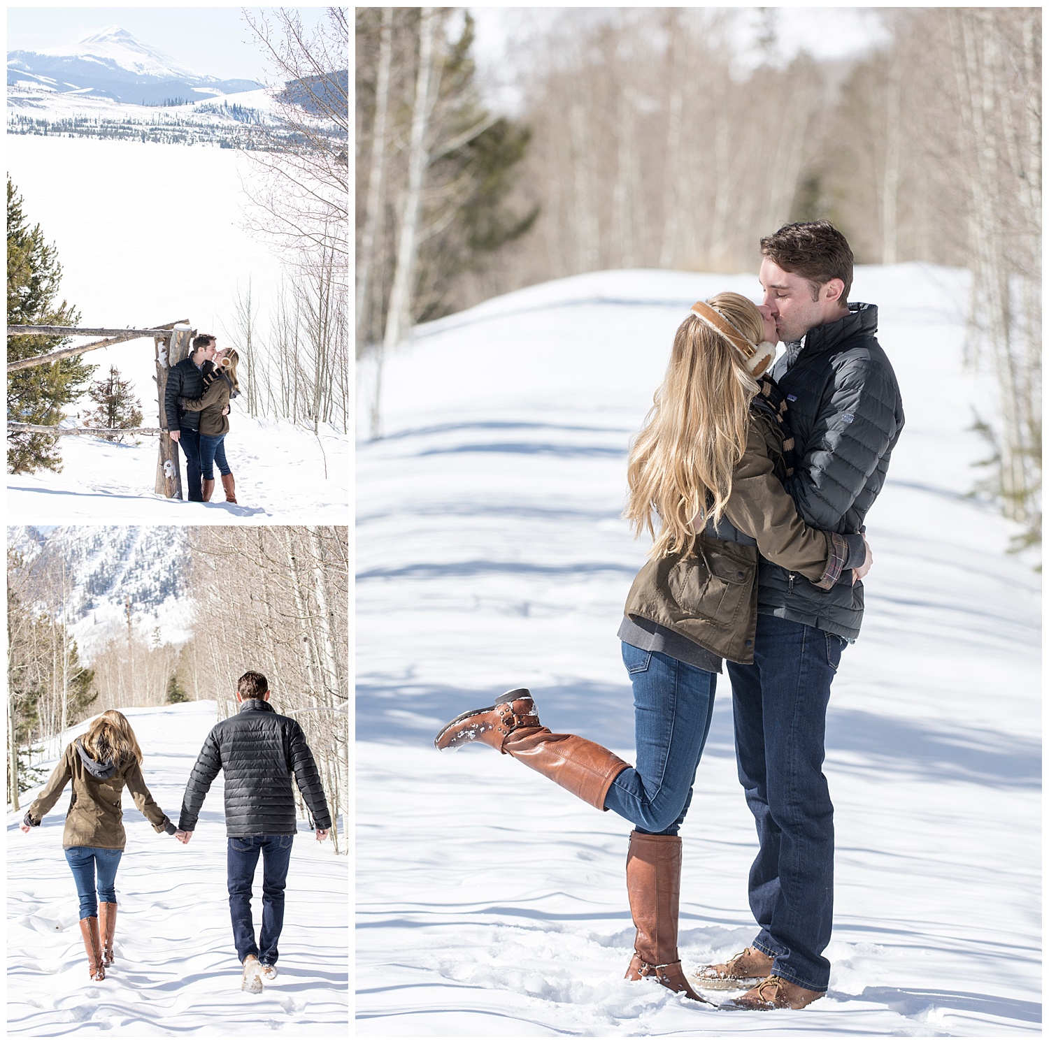 Couple Kissing in the Snow | Lake Dillon Colorado Engagement Photographer | Farm Wedding Photographer | Apollo Fields Wedding Photojournalism 