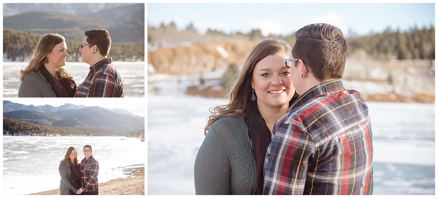 Young Lesbian Couple Making Eye Contact | Jenny and Tara's Epic Mountain Engagement Session | Pikes Peak, Colorado Photography | Farm Wedding Photographer | Apollo Fields Wedding Photojournalism