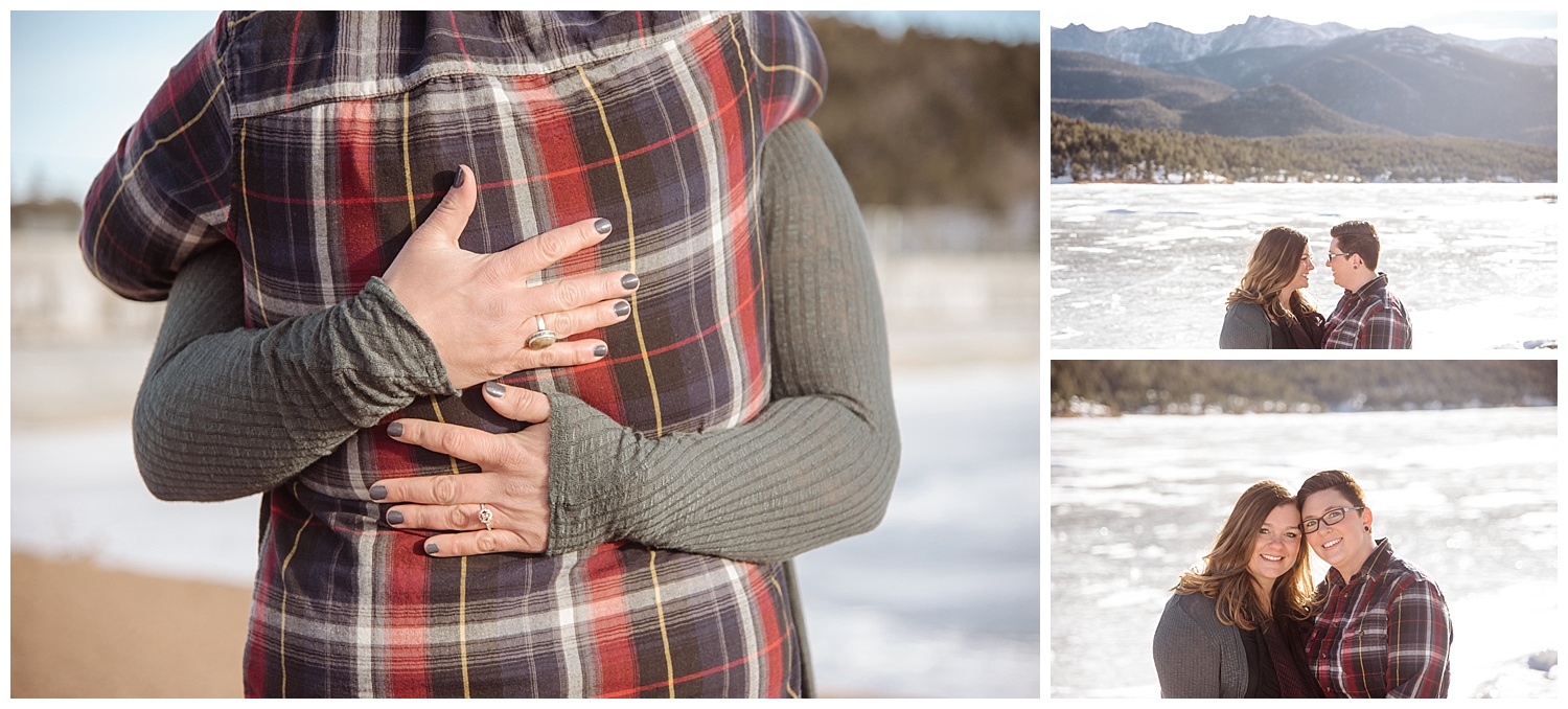 Close Up of Lesbian Couple Embracing | Jenny and Tara's Epic Mountain Engagement Session | Pikes Peak, Colorado Photography | Farm Wedding Photographer | Apollo Fields Wedding Photojournalism