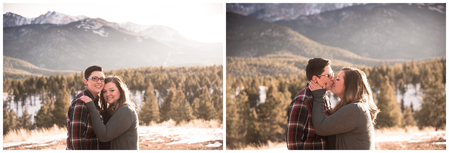 Adorable Young Lesbian Couple Embracing | Jenny and Tara's Epic Mountain Engagement Session | Pikes Peak, Colorado Photography | Farm Wedding Photographer | Apollo Fields Wedding Photojournalism