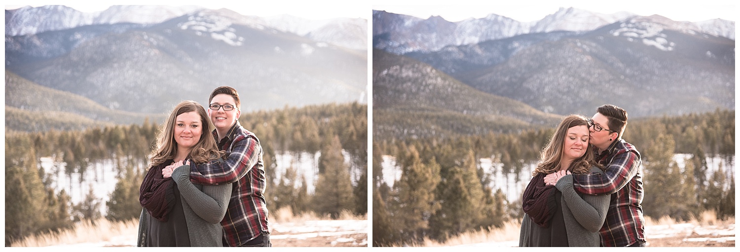 Lesbian Couple Embracing | Jenny and Tara's Epic Mountain Engagement Session | Pikes Peak, Colorado Photography | Farm Wedding Photographer | Apollo Fields Wedding Photojournalism