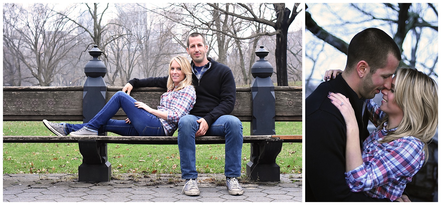Couple Sitting on Bench | Central Park Engagement Photographer | Bethesda Fountain Wedding Photographer | Farm Wedding Photographer | Apollo Fields Wedding Photojournalism