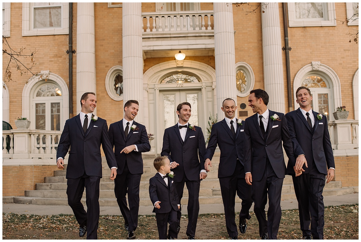 Groomsmen Smiling | Lindsey and Jeff's Intimate Wedding at Grant Humphrey's Mansion | Denver Colorado Photographer | Farm Wedding Photographer | Apollo Fields Photojournalism