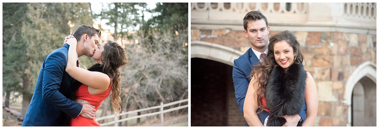 Engaged Couple Kissing | Nicholas and Eden's Surprise Proposal at Glen Eyrie Castle | Colorado Springs Photographer | Farm Wedding Photographer | Apollo Fields Wedding Photojournalism